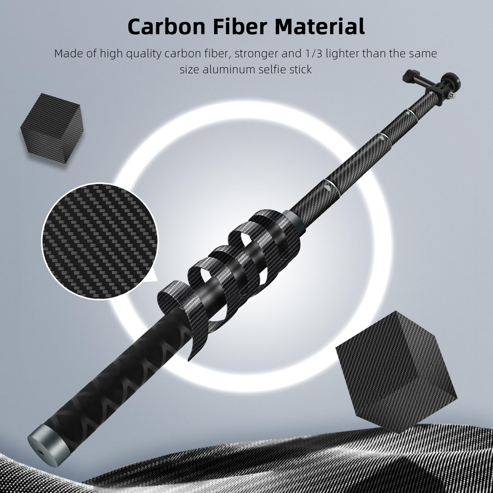 Reygeak 59 Inch Selfie Stick Long Invisible Pole For Gopro 13 Carbon Fiber Waterproof Extension Monopod For Gopro Hero 13/12/11/