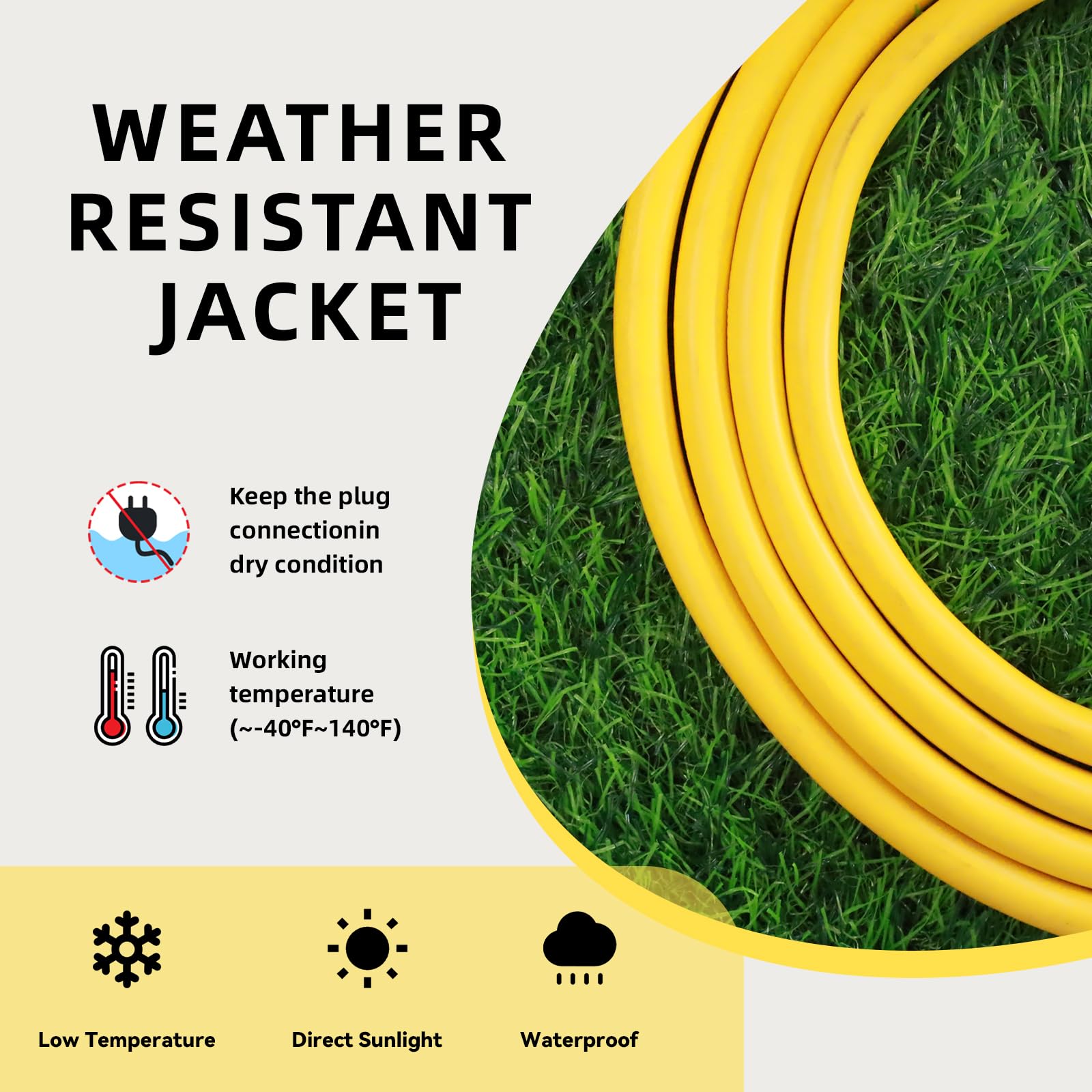 Ep 8 Ft Outdoor Extension Cord, 12/3 Sjtw Heavy Duty Extension Cable With 3 Prong Grounded Plug, 15 Amp Power Cord For Lawn, Gar