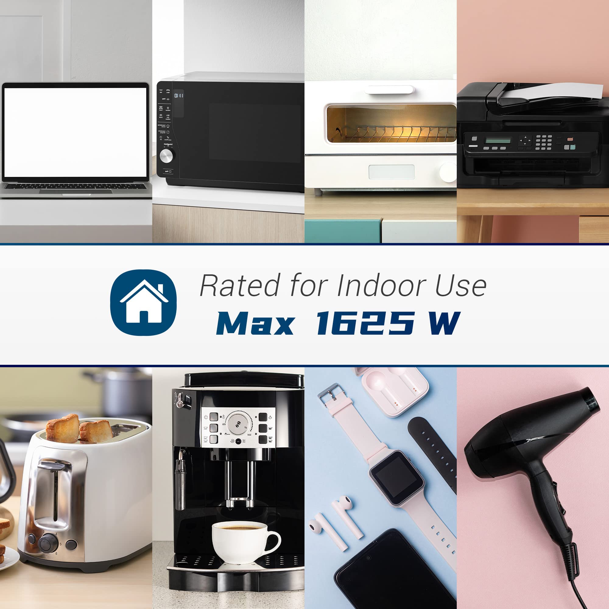 8 Inch Short Power Extension Cord 2 Pack,90 Degree Low Profile Flat Plug 3 Prong Male To Female Heavy Duty Grounded Power Extens