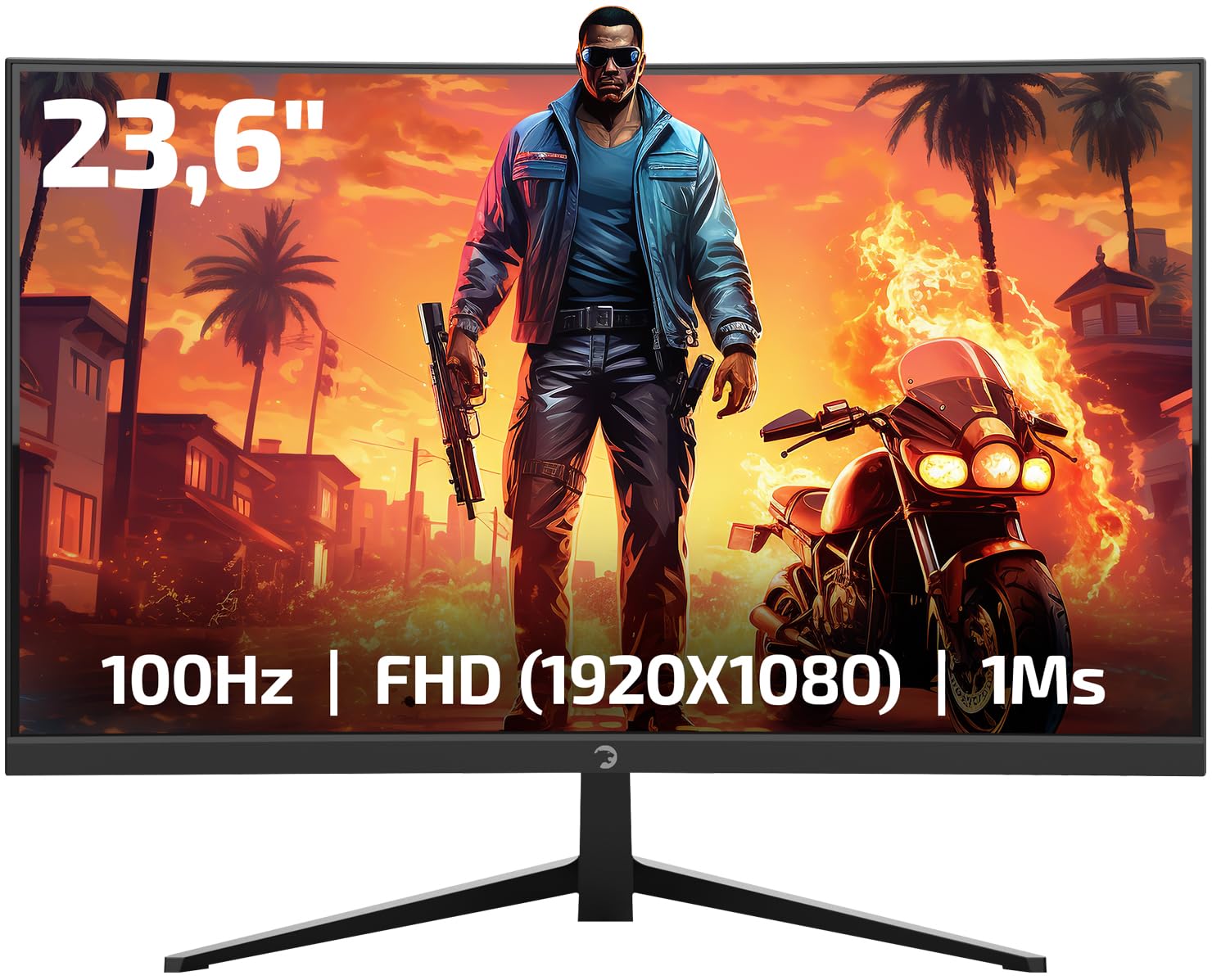 Gamepower F10 23.6 Inch Curved Gaming Monitor, 100Hz 1080P Display, 1Ms Response Time, Amd Freesync, Hdr Support, 125% Srgb, Rgb