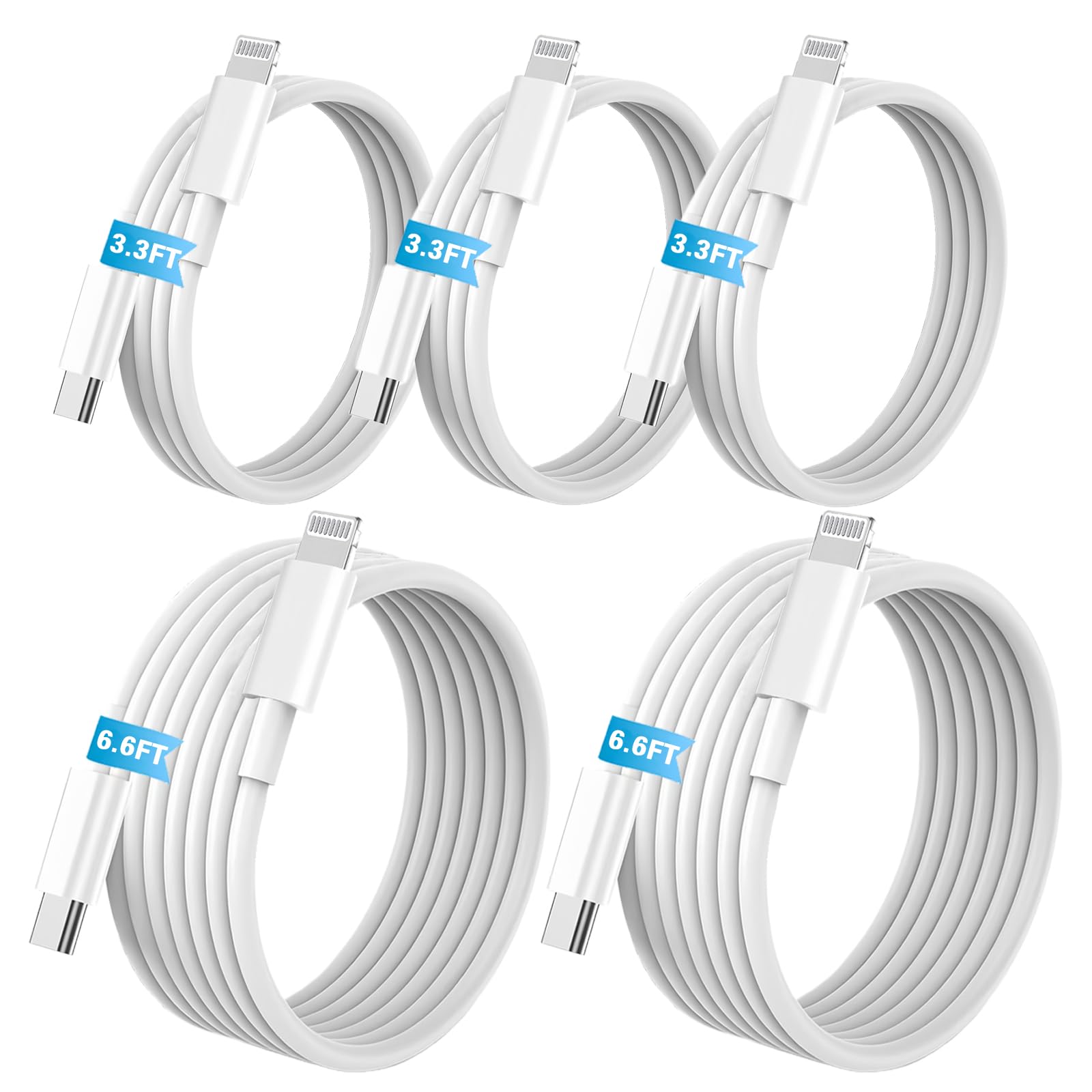 For USB C to Lightning Cable, 5Pack [MFi Certified, 2x6.6Ft+3x3.3Ft]