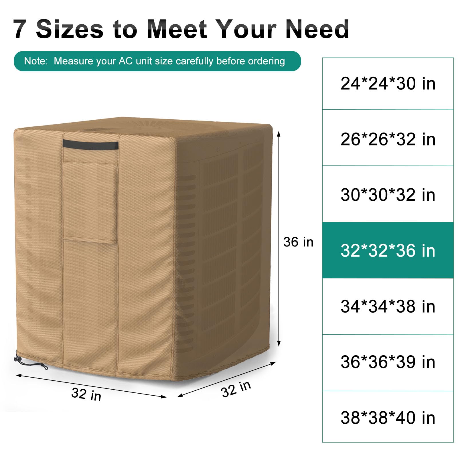 Brosyda Central Large Air Conditioner Cover For Outside Units, Waterproof & Windproof Outdoor Ac Units Cover Brown (32''X32''X36