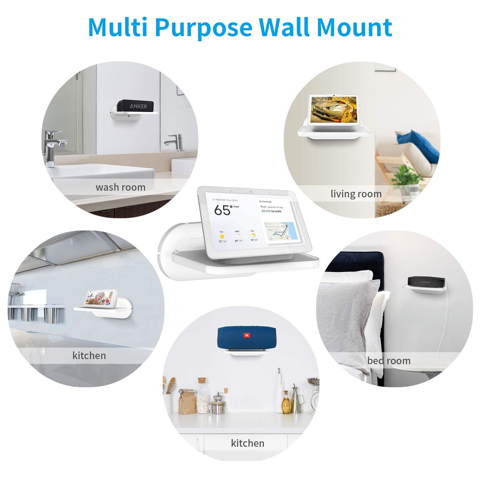 Homemount Mount For Google Nest Hub Max   Wall Mount Holder Shelf Compaitble With Nest Hub Max (White)