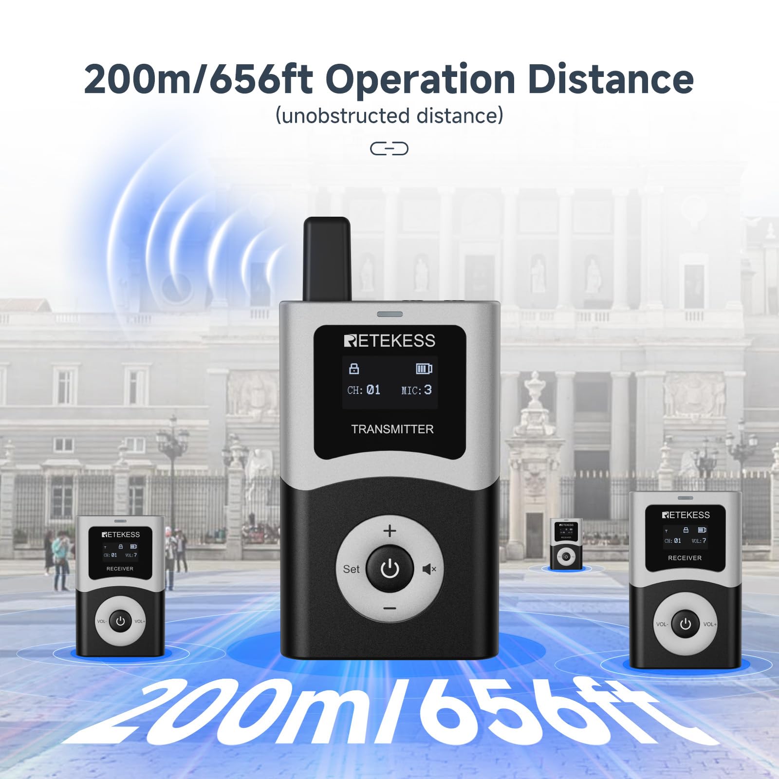 Retekess T130U(4Nd Gen T130) Wireless Tour Guide System, Guide Headsets For Both Ear, Digital Transmission Clear Sound Quality,