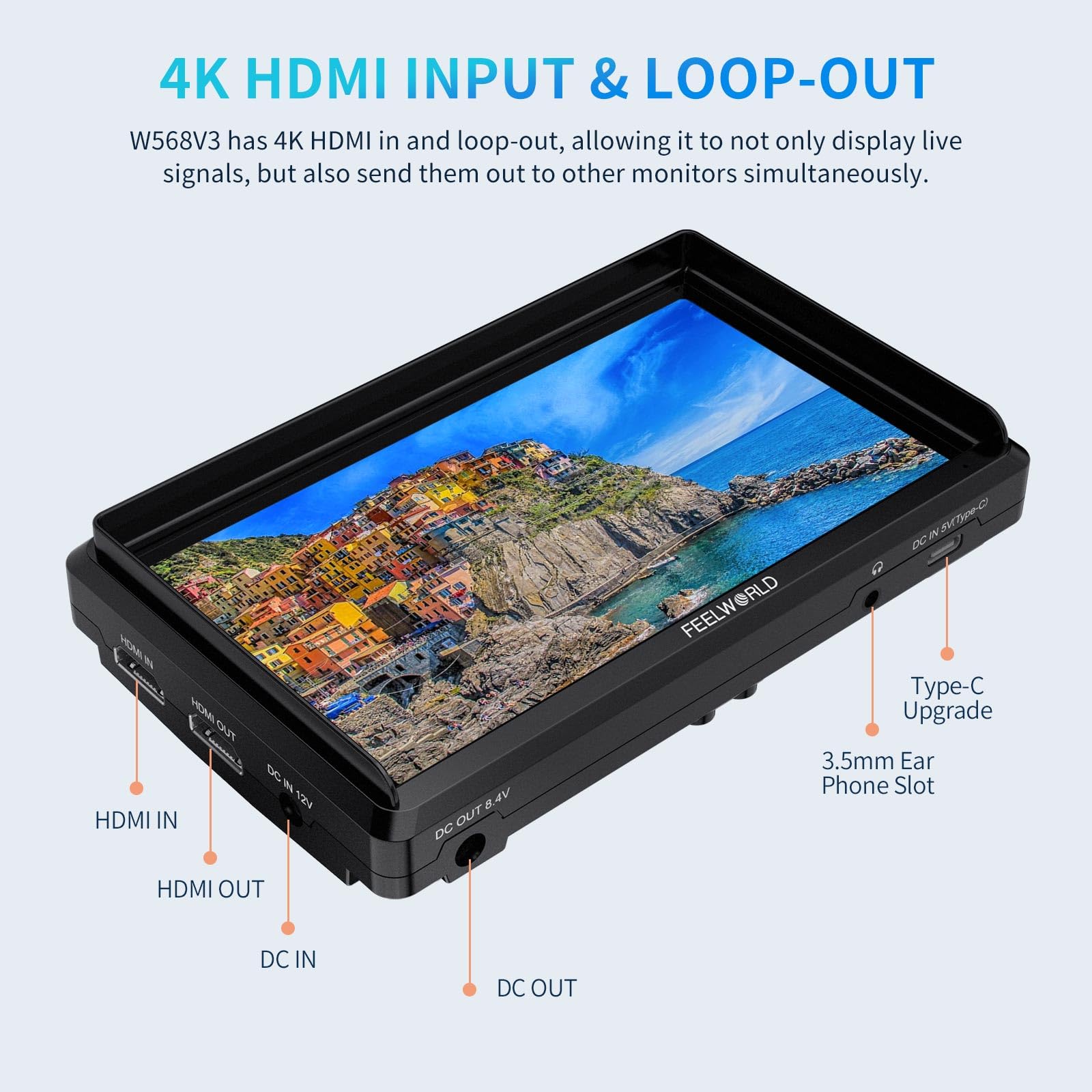 Feelworld Fw568 V3 6 Inch Dslr Camera Field Monitor With Waveform Luts Video Peaking Focus Assist 1920X1080 Ips With 4K Hdmi 8.4