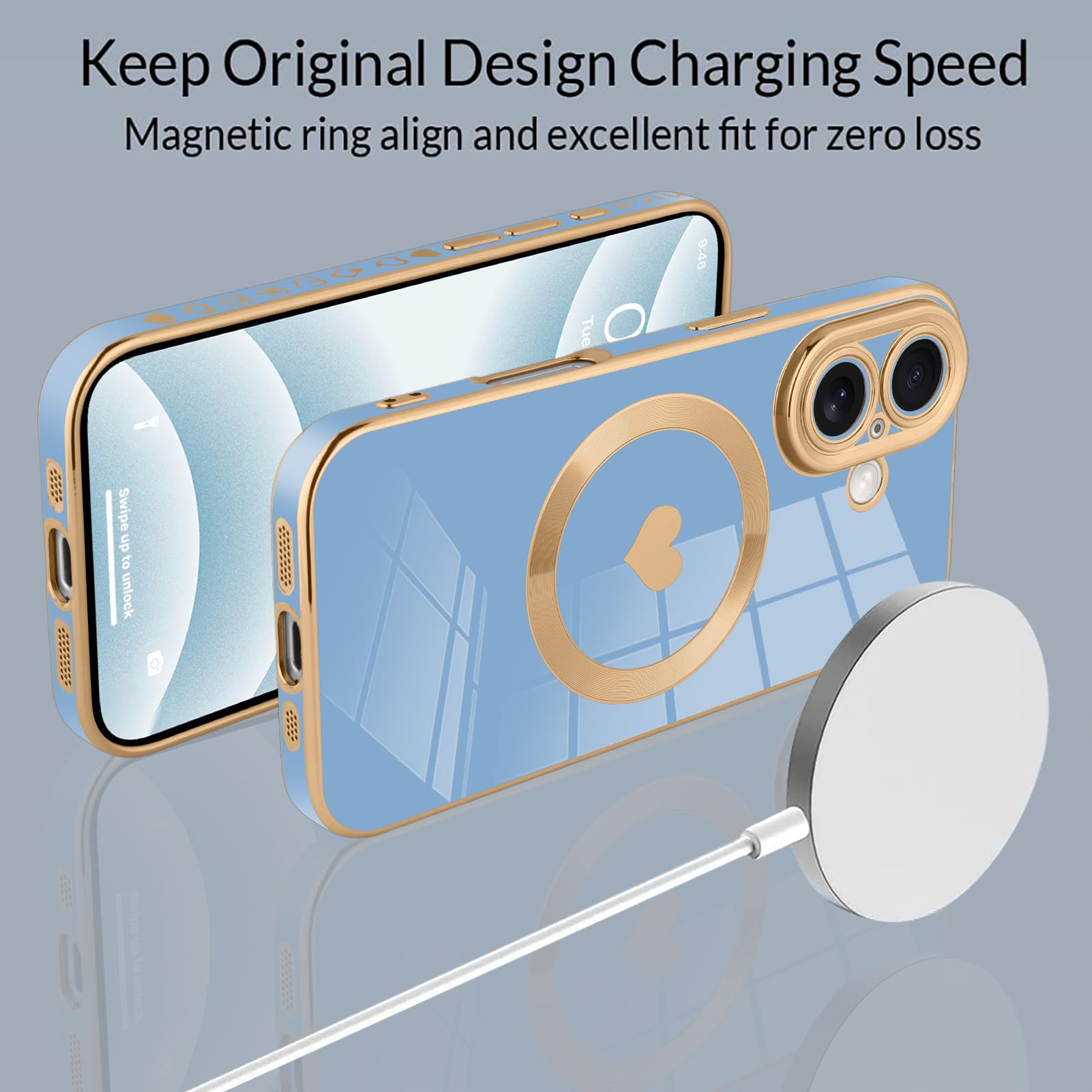 Tharlet Magnetic For Iphone 16 Plus Case [Compatible With Magsafe] Cute Love Luxury Plating Edge Bumper Case With Full Camera Le