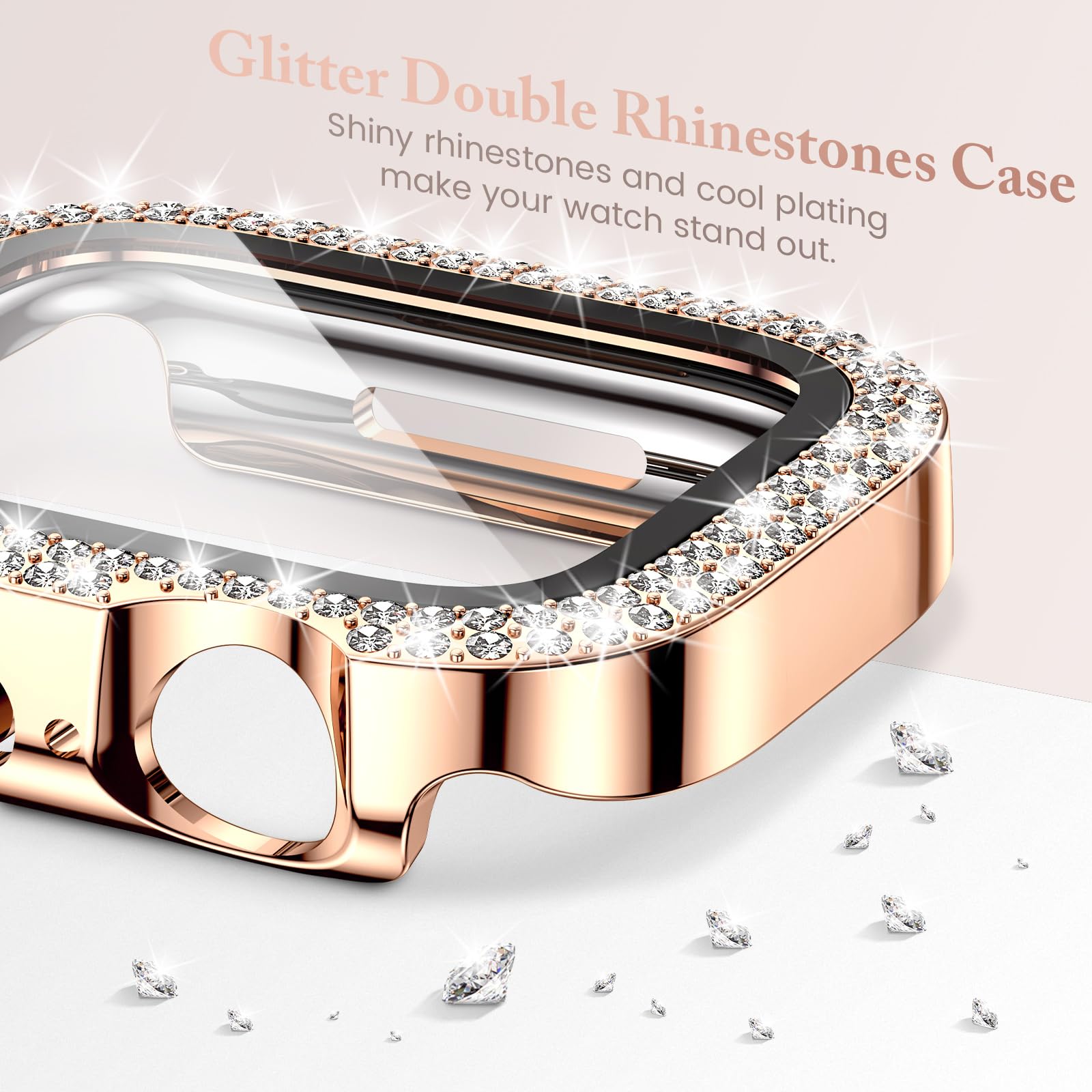 Goton 4 Pack For Apple Watch Series 10 Screen Protector 42 Bling Case, Women Glitter Diamond Rhinestone Face Cover For Iwatch Ac