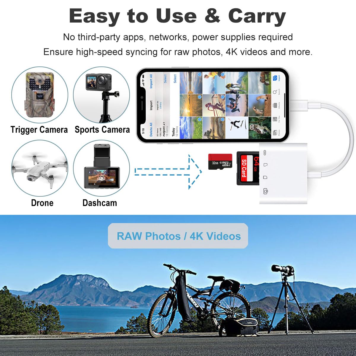 Sd Card Reader For Iphone/Ipad, Ceotsak 4 In 1 Lightning To Sd Tf Card Adapter Usb Female Otg Adapter With Charging Port Compati