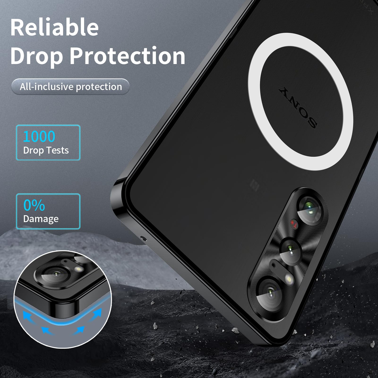 Metal Case For Sony Xperia 1 V (2023), Military Grade Metal Bumper Shockproof Translucent Cover Matte Pc Back Cover With Magneti