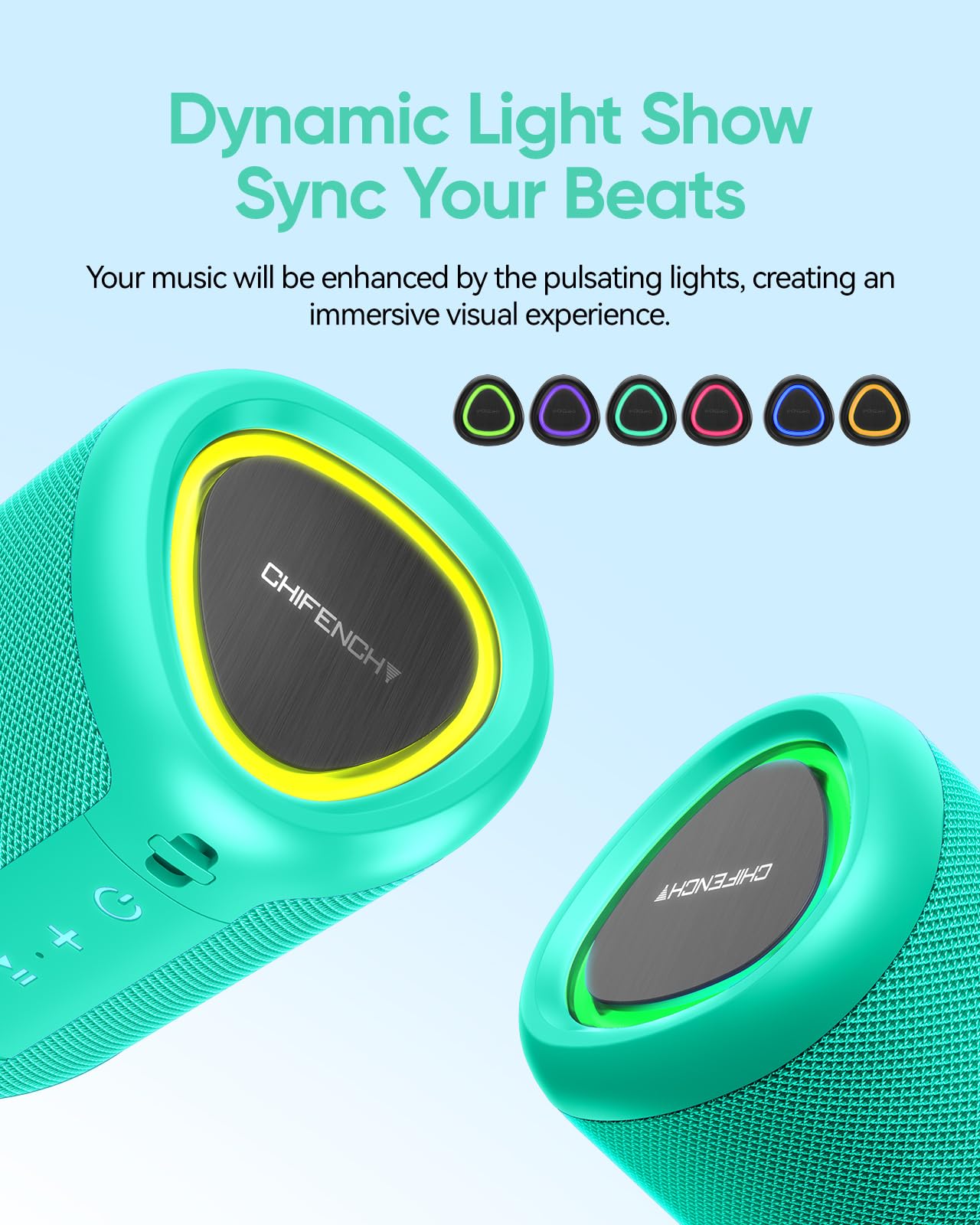 Portable Bluetooth Speaker With Lights,Powerful Crystal Clear Sound,Ipx5 Waterproof,All Day Playtime,Aux&Tf Card Input,Bluetooth