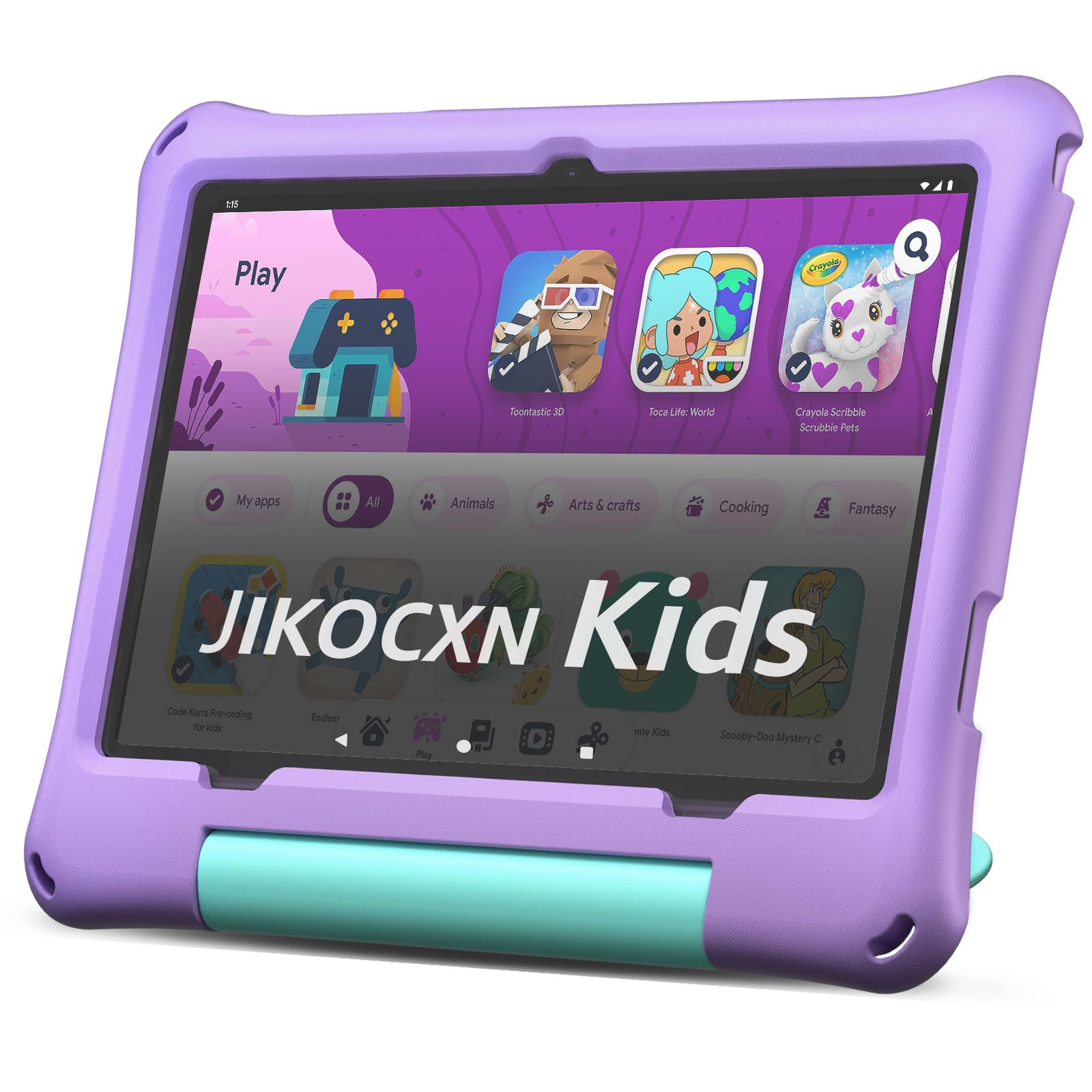 JIKOCXN Kids Tablet, Android 15 Tablet for Kids 10 inch Octa-Core with Case, 24GB RAM 64GB ROM 1TB TF Card Expandable for Toddle