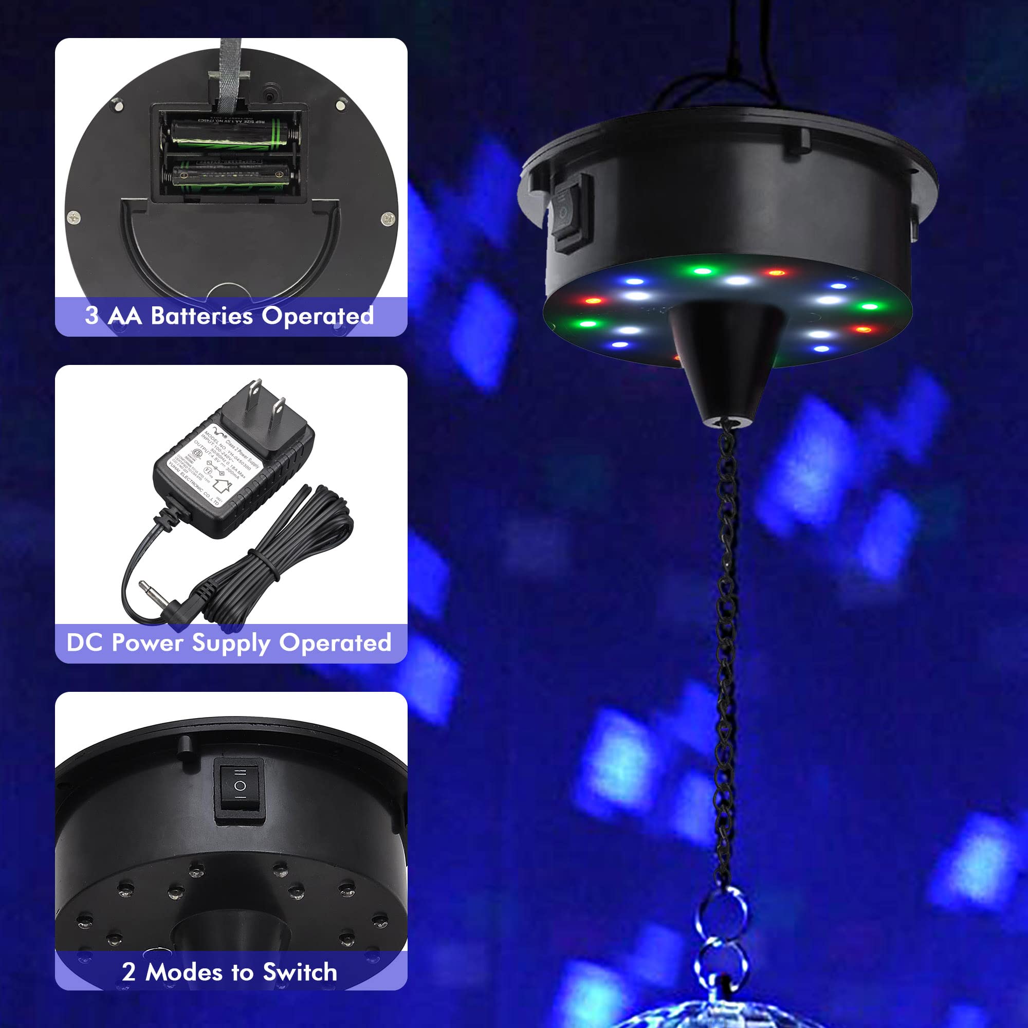Yescom 12 Mirror Disco Ball W/ 6Rpm Rotating Motor & 3W Multicolors Led Pinspot Spot Light Kit Home Party Club Lighting