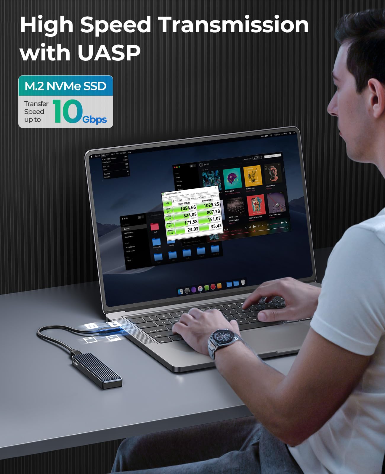 ORICO M.2 NVMe SSD Enclosure, USB 3.1 Gen 2 (10 Gbps) to NVMe PCI E M.2 SSD Case Support UASP for NVMe SSD Size 2230/2242/2260/2280(up to 4TB) (M.2 NVMe)