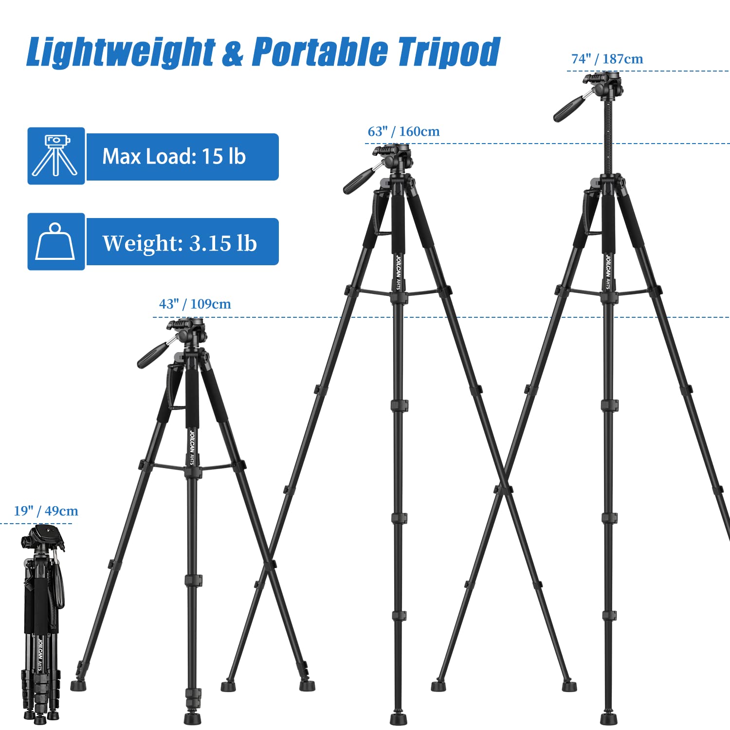 Joilcan Tripod Camera Tripods, 74'' Tripod For Camera Phone Video Recording, Heavy Duty Camera Tripod Stand, Professional Travel