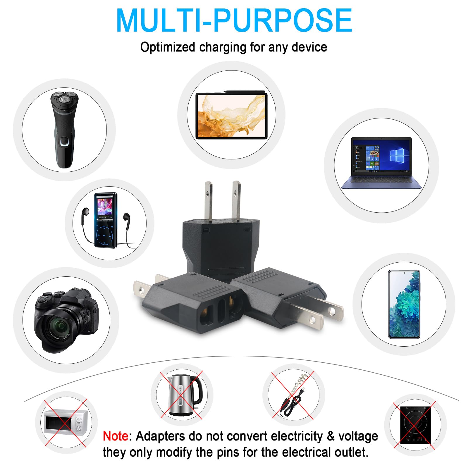 European To Us Travel Plug Adapter  6 Pack Europe To Us Plug Adapter, European To American 220V To 110V Converter, Travel Adapte