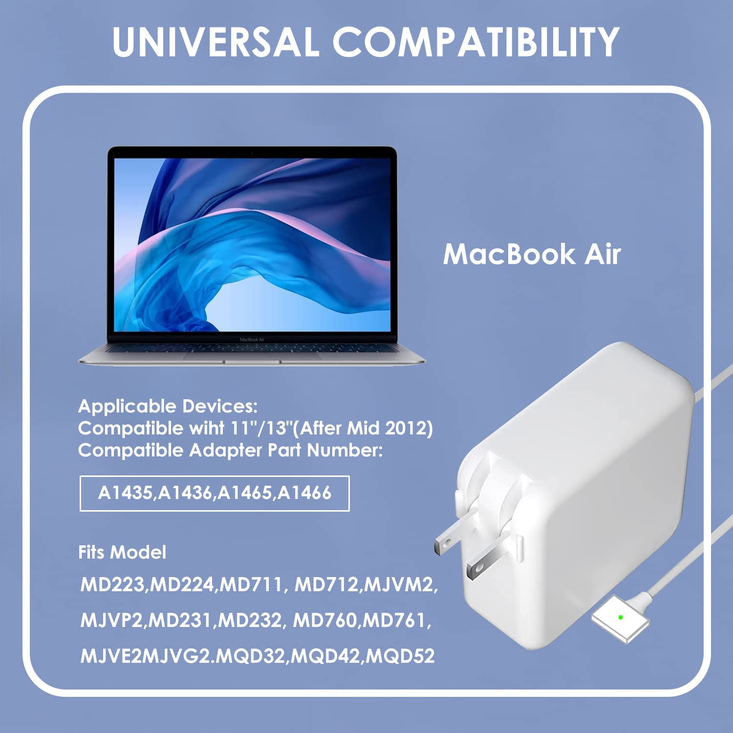Mac Book Air Charger, 45W Magnetic Mag2 T Tip Laptop Charger Suitable For Mac Book Air 11 Inch And 13 Inch After Mid 2012(Applic