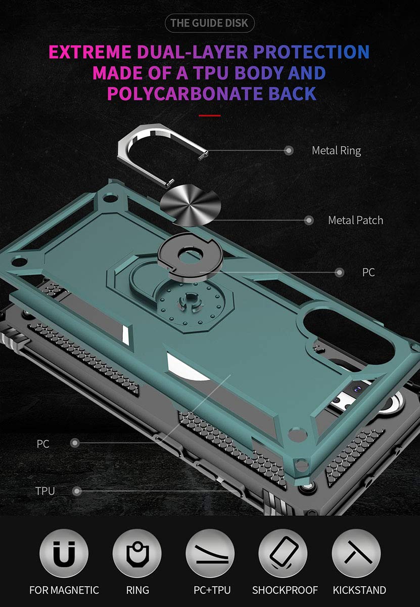Addit Note 10 Plus Case,Note 10+ Case, [Military Grade ] Shock Absorption Bumper Cover Anti Scratch Case With Ring Car Mount Kic