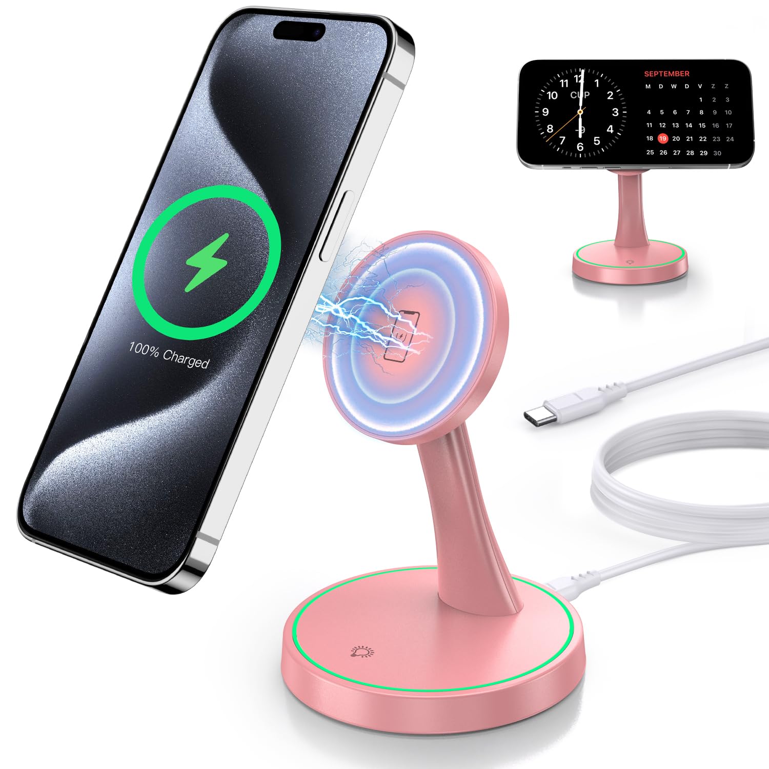Voice Tank Magnetic Wireless Charger Stand 15W Fast Mag Safe Charger For Iphone 15/15 Pro/15 Plus/15 Pro Max/14/13/12 Series Mag