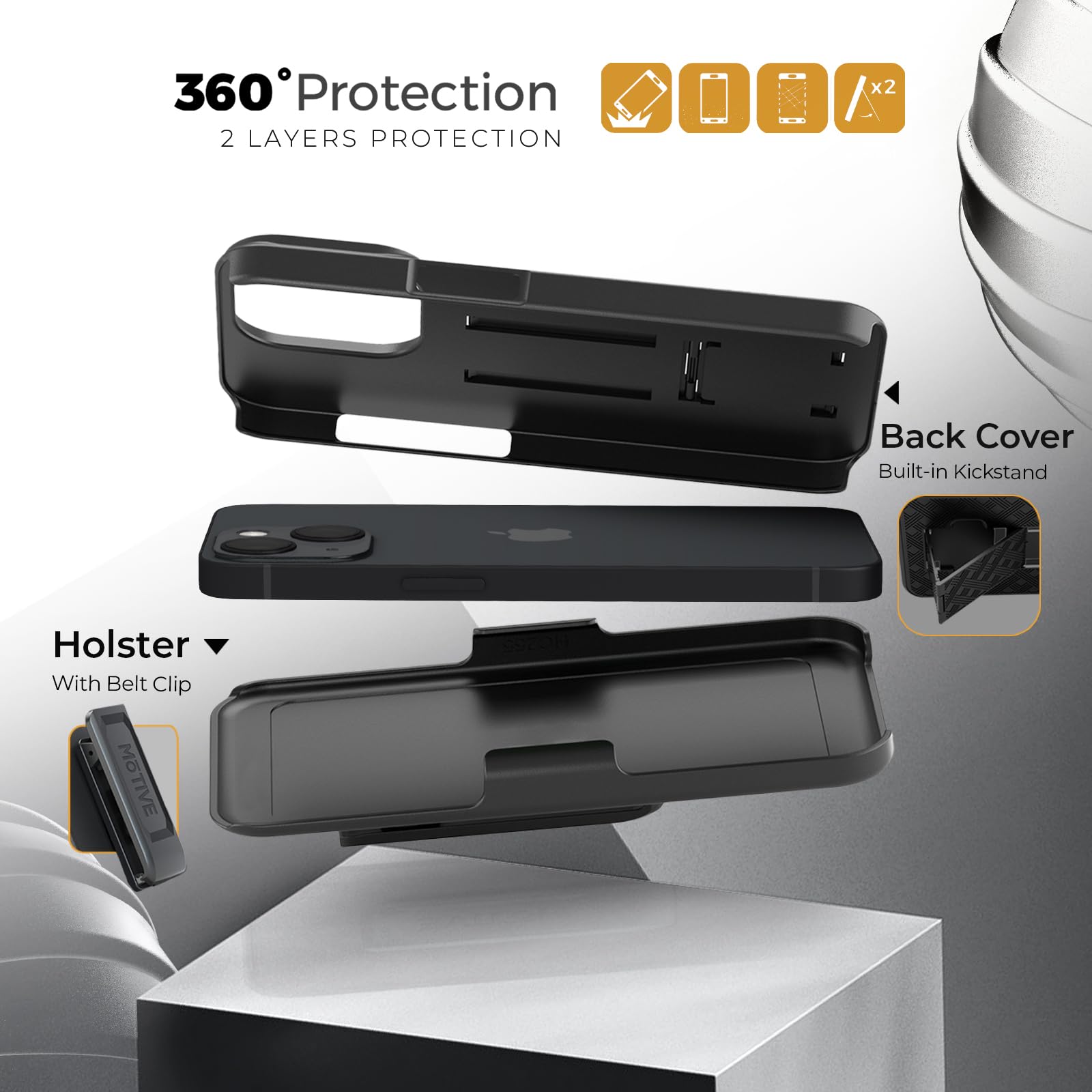 Motive For Iphone 14 Holster Case, Belt Clip Case For Apple Iphone 14, Shell Holster Combo 14, Slim Rugged Drop Shockproof Prote