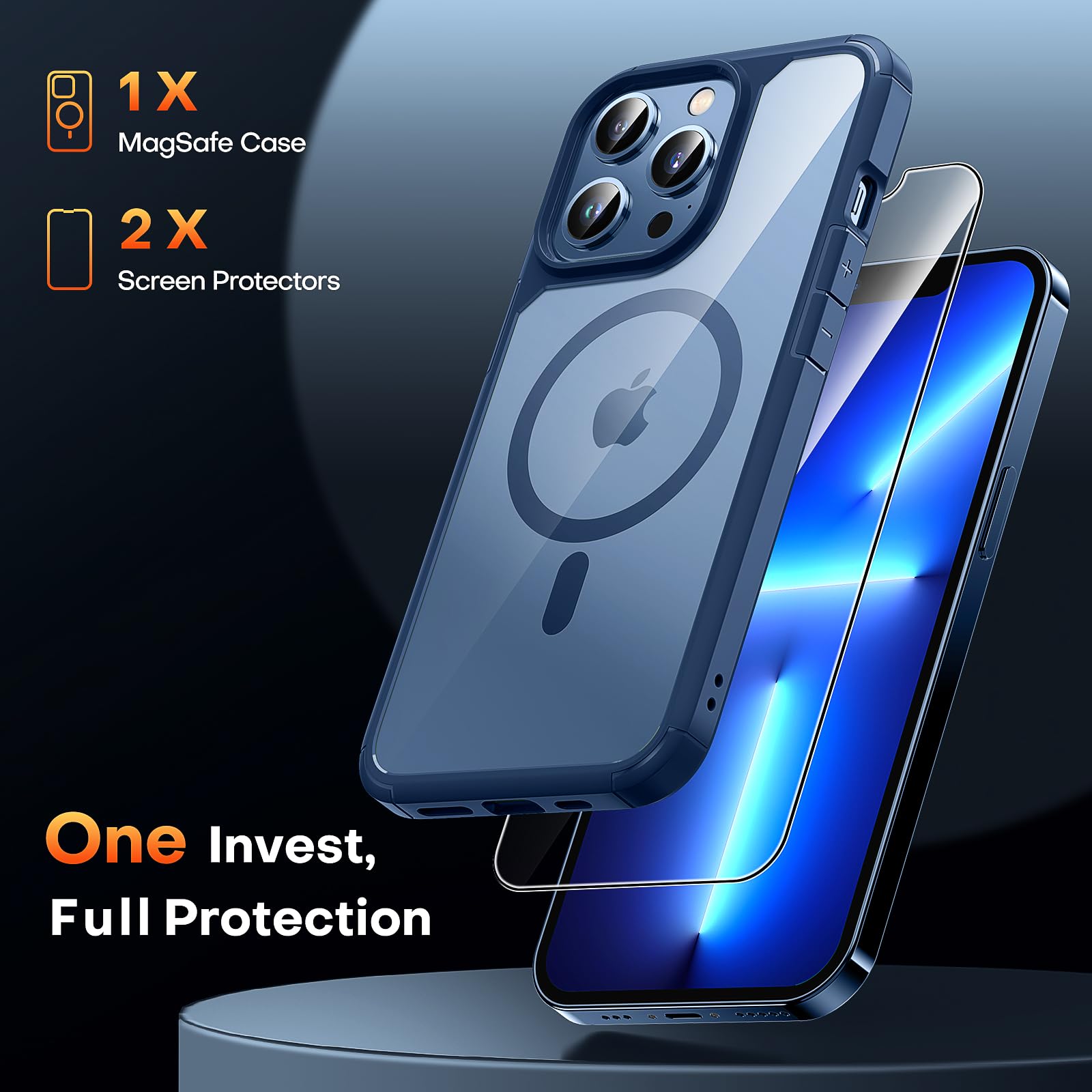 Tauri 3 In 1 Magnetic For Iphone 13 Pro Case, With 2X Screen Protector, 10 Ft Drop Protection, Compatible With Magsafe Case For