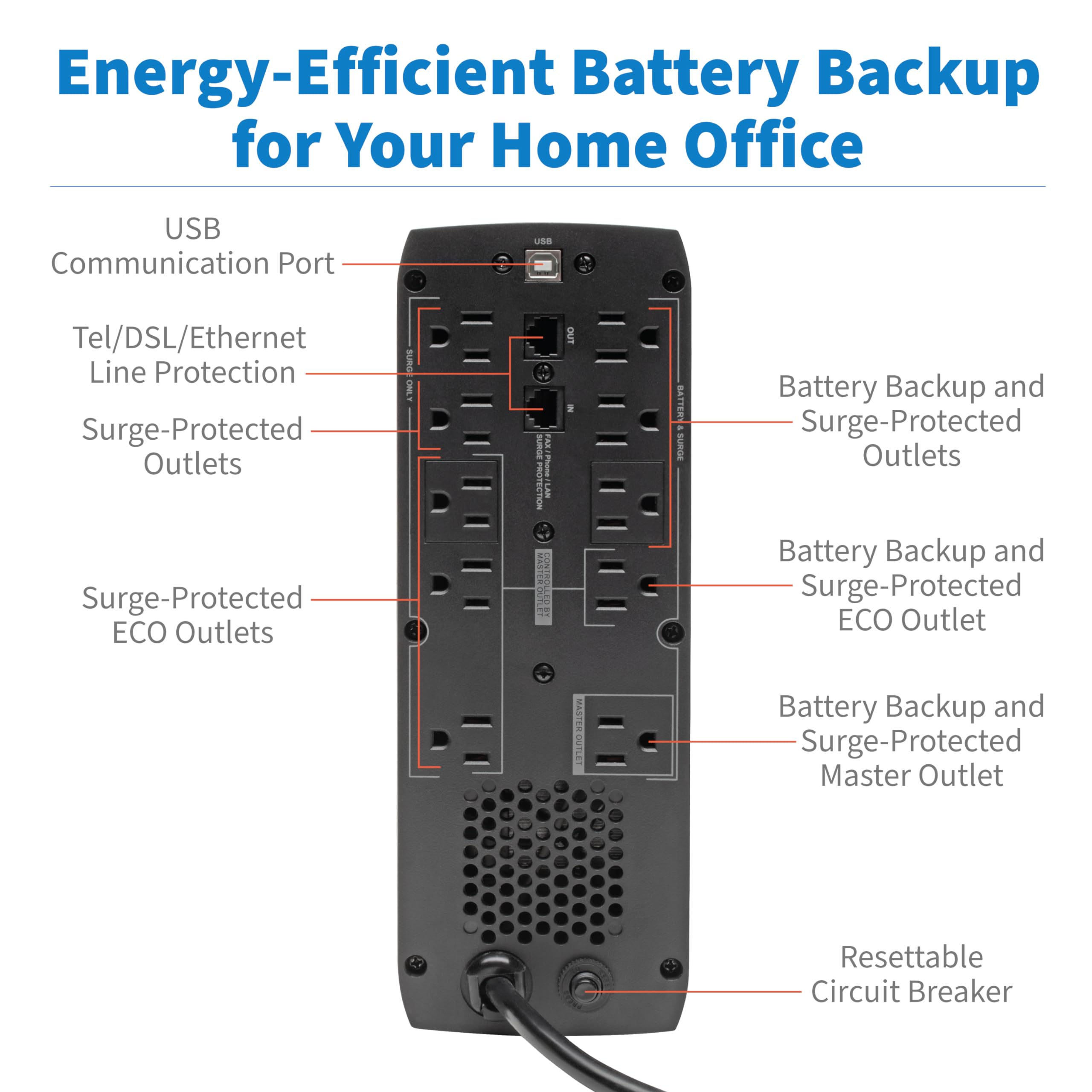 Tripp Lite 1300Va Ups Battery Backup Surge Protector, Avr, 10-Outlet Uninterruptible Power Supply, Usb Charger, Ethernet Protect
