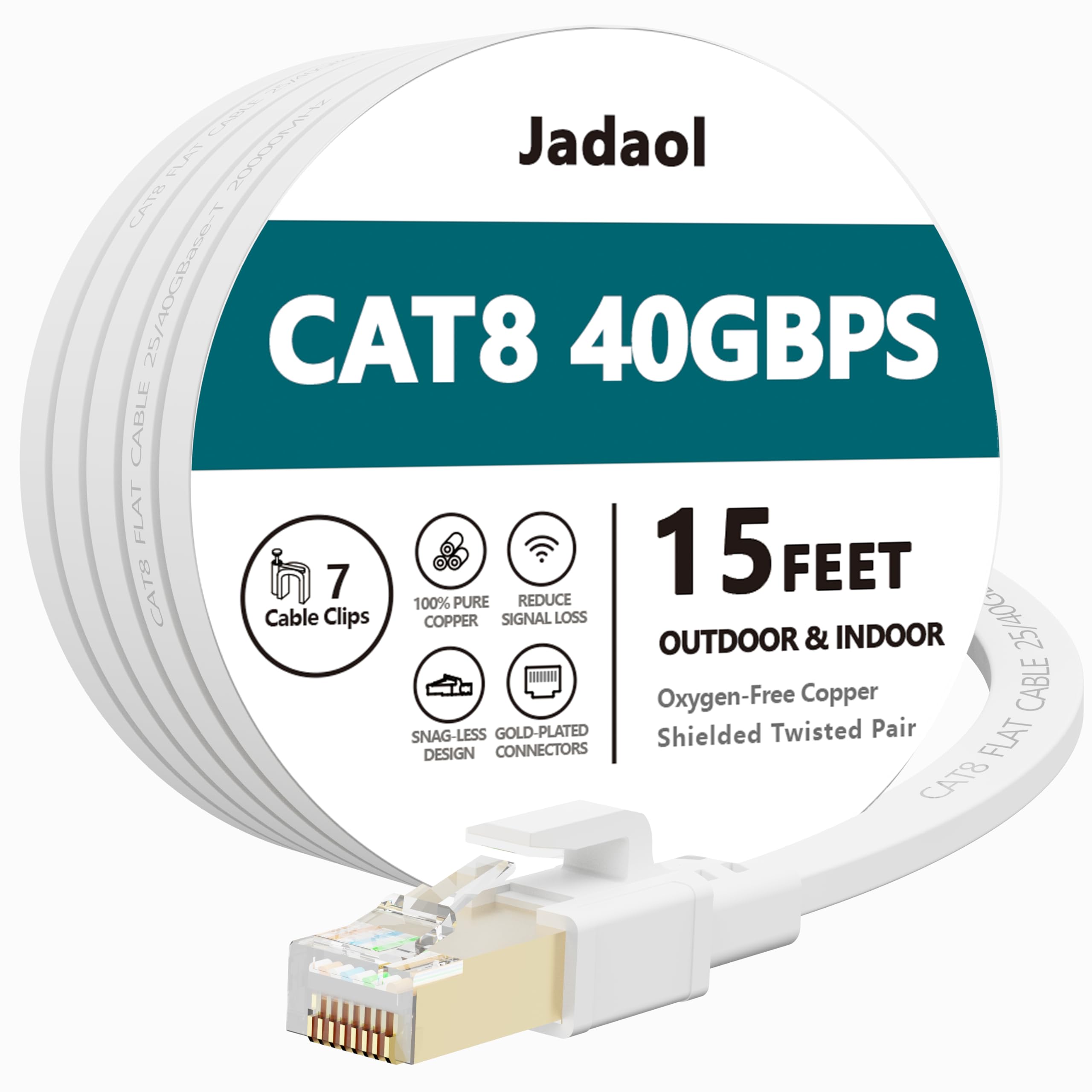 Cat8 Ethernet Cable, Outdoor&Indoor, 15 Ft Heavy Duty High Speed Cat 8 Lan Network Cable, 40Gbps 2000Mhz Rj45 Flat Internet Comp