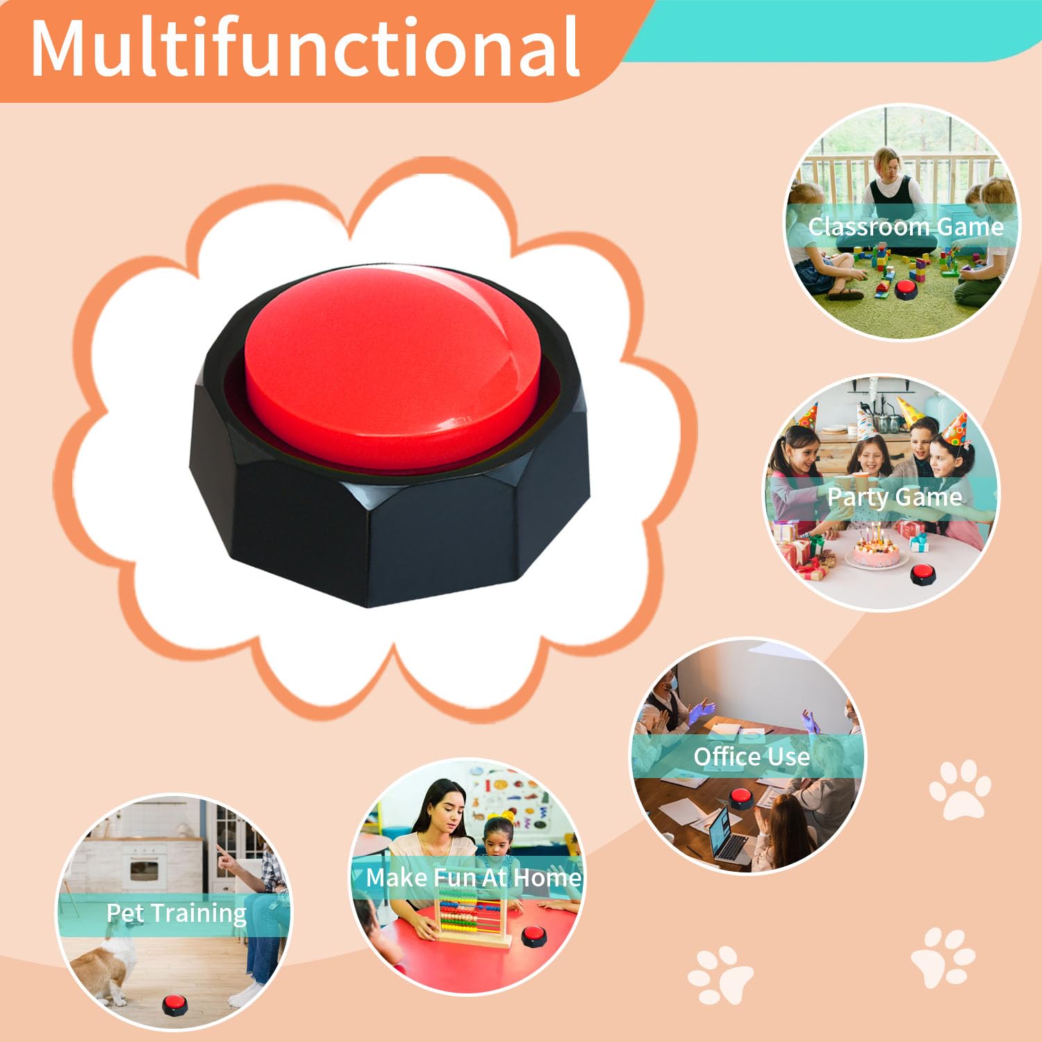 Ribosy Dog Training Buzzer, Recordable Button, Record And Playback Your Own Message To Train Your Dog Voice What They Wants And