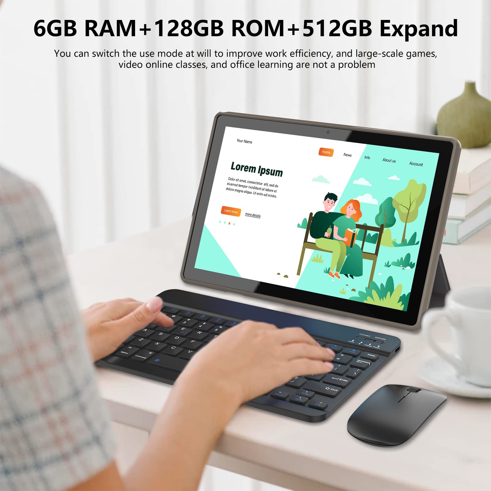 Cupeisi Cp20 Gold 10 Inch Android 11 Tablet With Keyboard, 128Gb Storage, 8Mp+2Mp Cameras, 1280X800 Ips Touchscreen, 6000Mah Bat