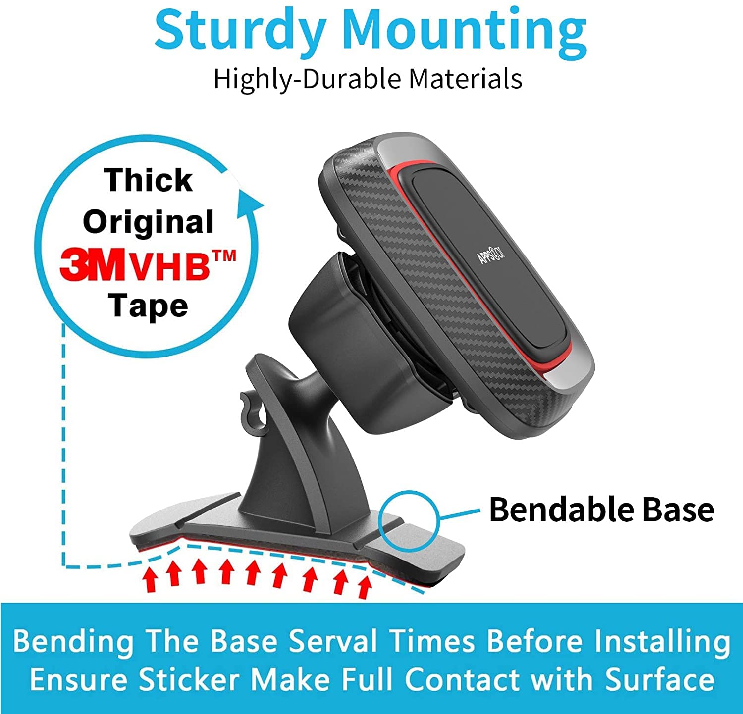 Apps2Car Magnetic Phone Holder For Car, Dashboard Magnetic Car Mount, 360 Rotation Car Magnetic Phone Mount With Strong Vhb Adhe