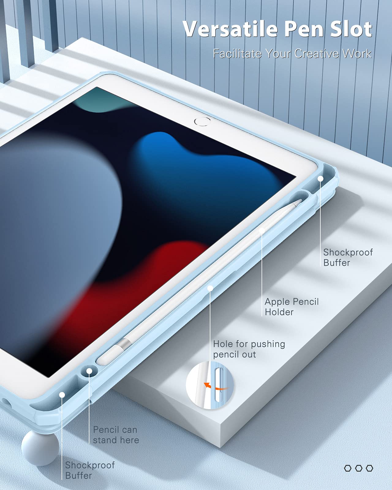 Timovo Case For Ipad 9Th Generation 2021, 10.2 Inch Ipad Case With Pencil Holder, Smart Stand Protective Clear Case Cover For Ip