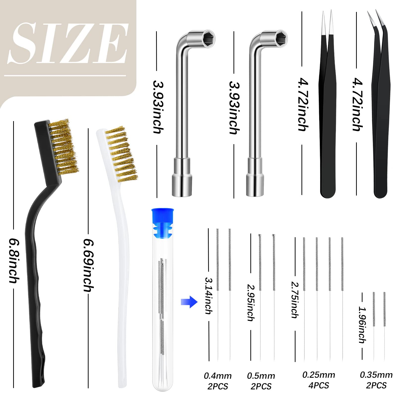 Zhehao 16 Pieces 3D Printer Nozzle Wrench Cleaning Kit,10 Nozzle Cleaning Pins With Storage Box 2 Tweezers 2 Copper Wire Toothbr