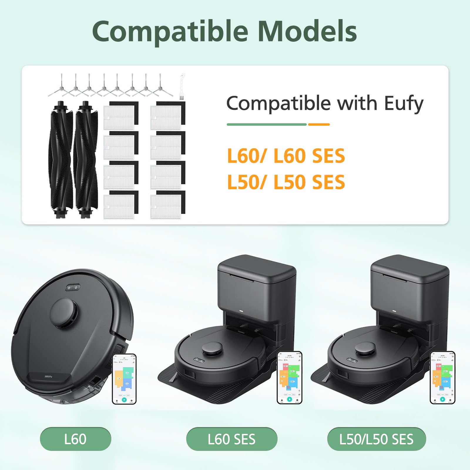 19 Pack Replacement Accessories Kit Compatible With Eufy L60/ L60 Ses/ L50/ L50 Ses Robot Vacuum Replacement Parts, 2 Pack Rolle