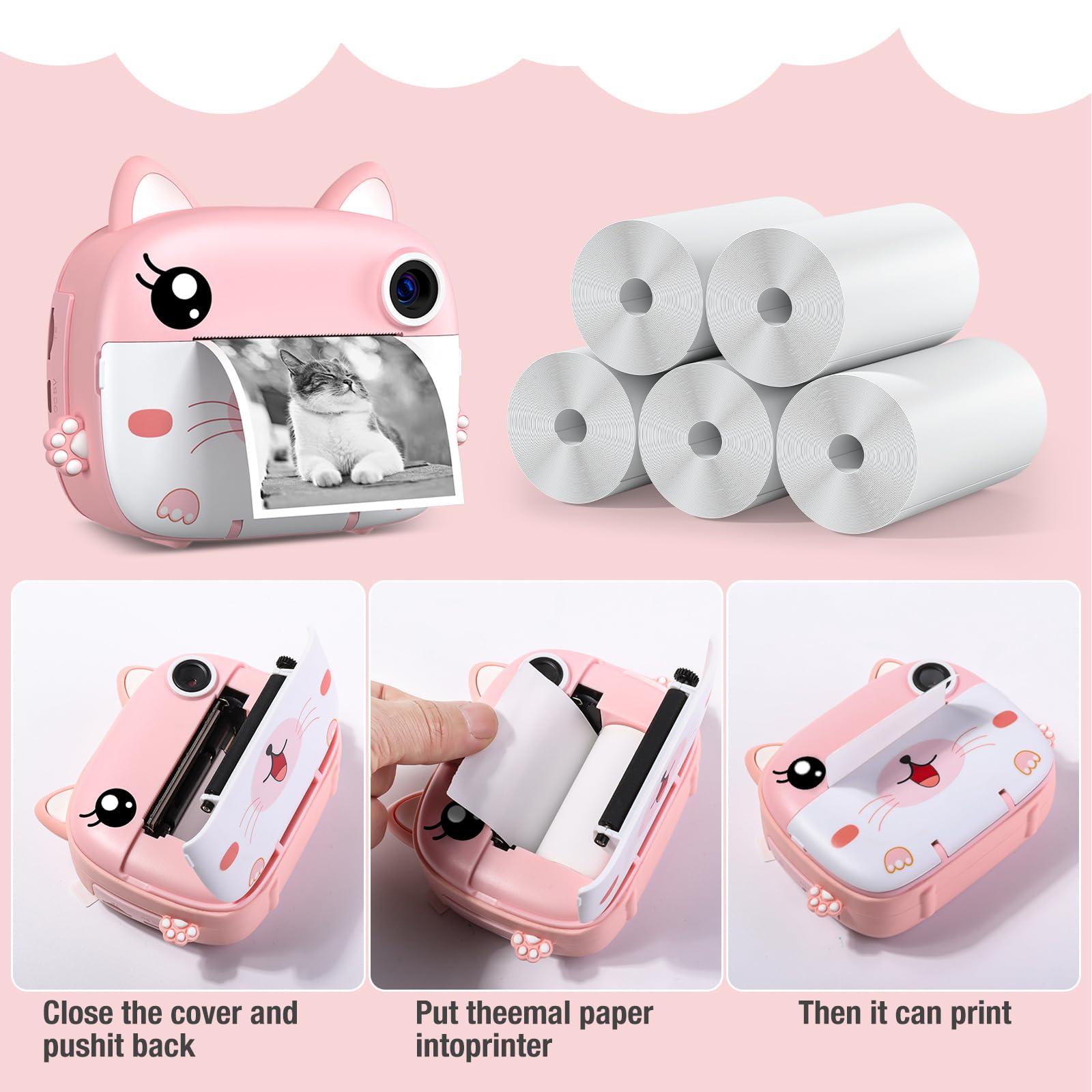 Greenkinder Kids Instant Camera Refill Print Paper 5 Rolls For Kids Instant Print Camera,Hd Printing Thermal Print Paper Set Por