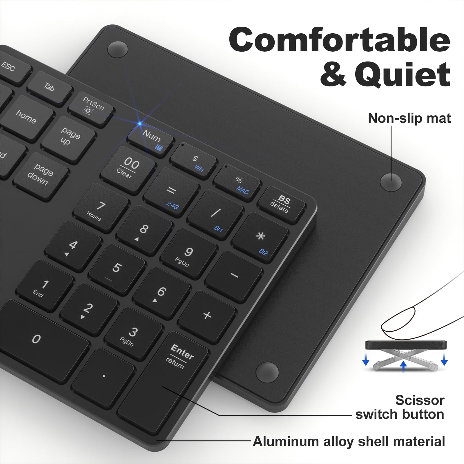 Mofii Bluetooth Number Pad For Laptop   Black Wireless Numeric Keypad 35 Keys Usb C Rechargeable Numpad, Accounting Portable Fin