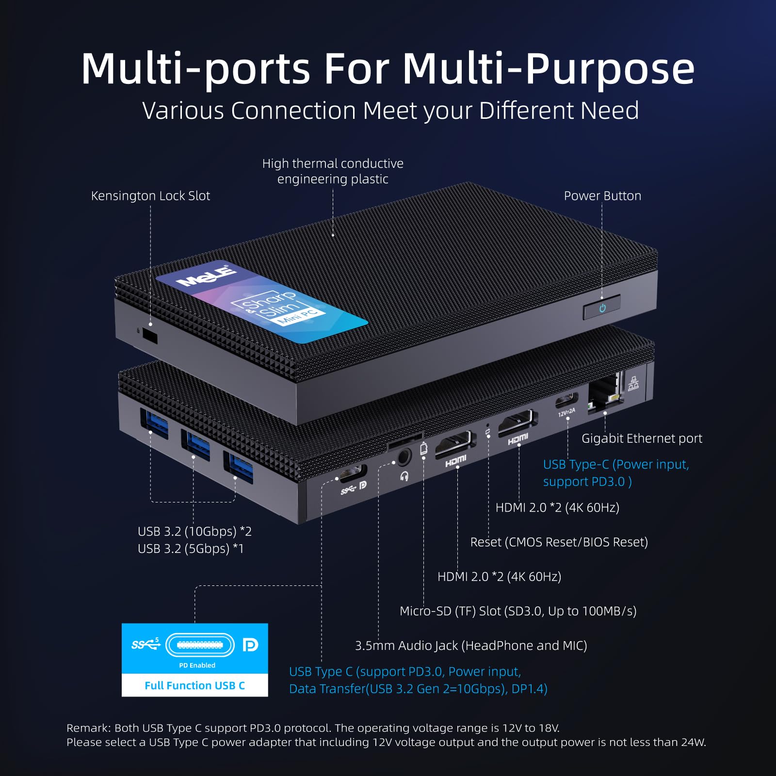 Mele Quieter3C Fanless Mini Pc 16Gb Ram 512Gb Storage Slim Desktop Pc Celeron N5105(Up To 2.9Ghz) Micro Computer Usb-C Dual Hdmi