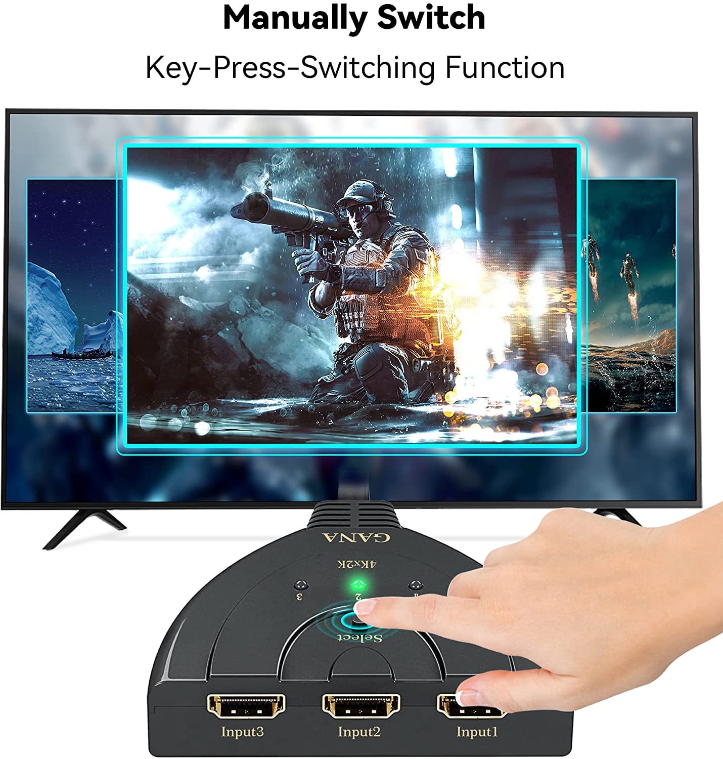 Hdmi Switch, Gana 4K Hdmi Splitter 3 In 1 Out, 3 Port Hdmi Switcher Selector With Pigtail Hdmi Cable,Supports Full Hd 4K 1080P 3