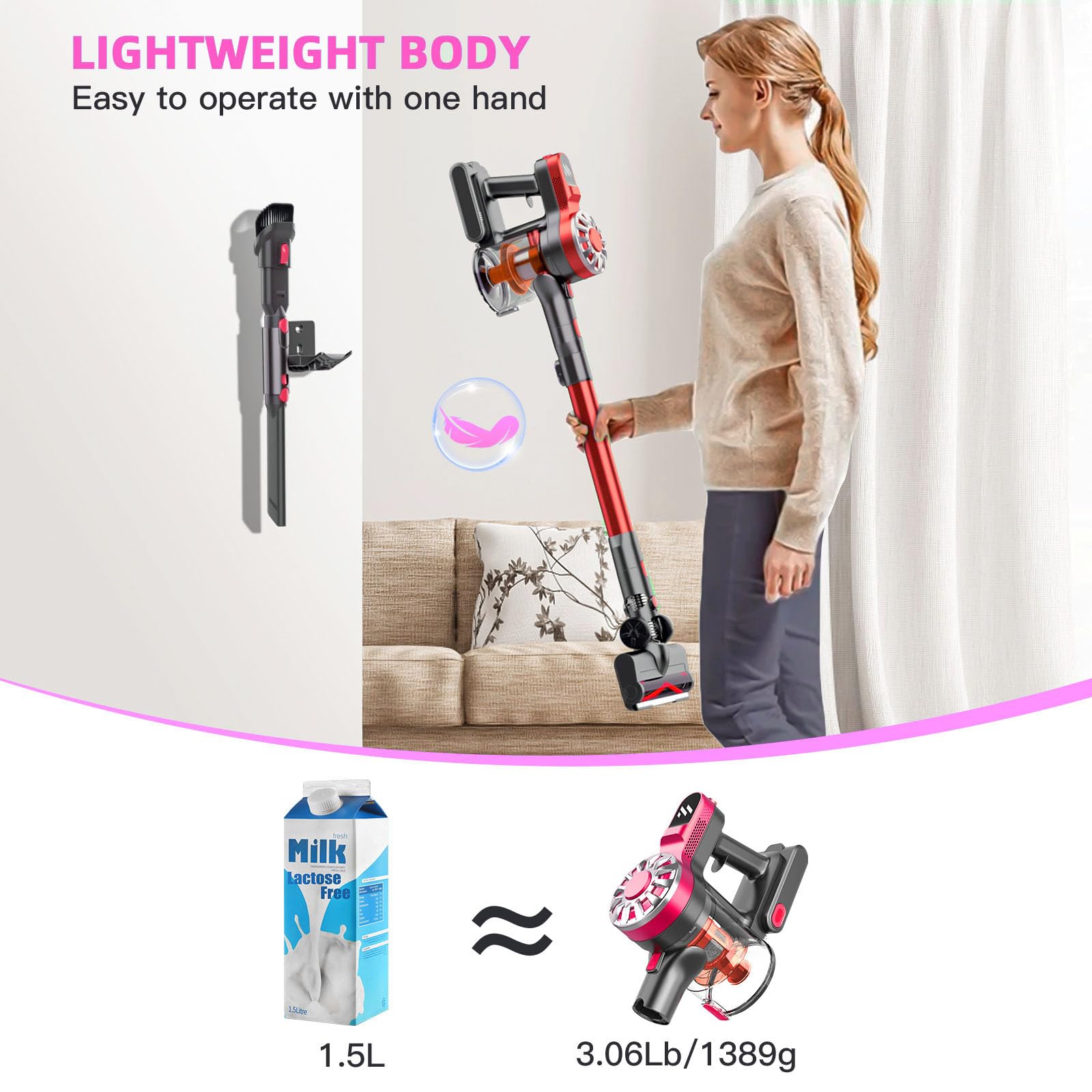 Wlotpo Cordless Vacuum Cleaner,Vacuum Cleaners For Home With Super Suction,Stick Vacuum Cleaner Rechargeable Up To 35 Mins Runti