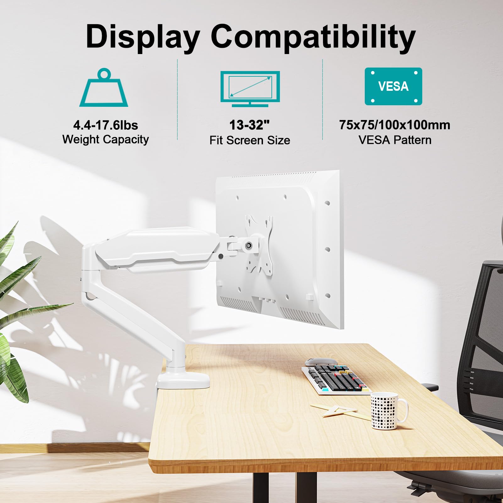 Mount Pro Single Monitor Desk Mount   Articulating Gas Spring Monitor Arm, Removable Vesa Mount Desk Stand With Clamp And Gromme