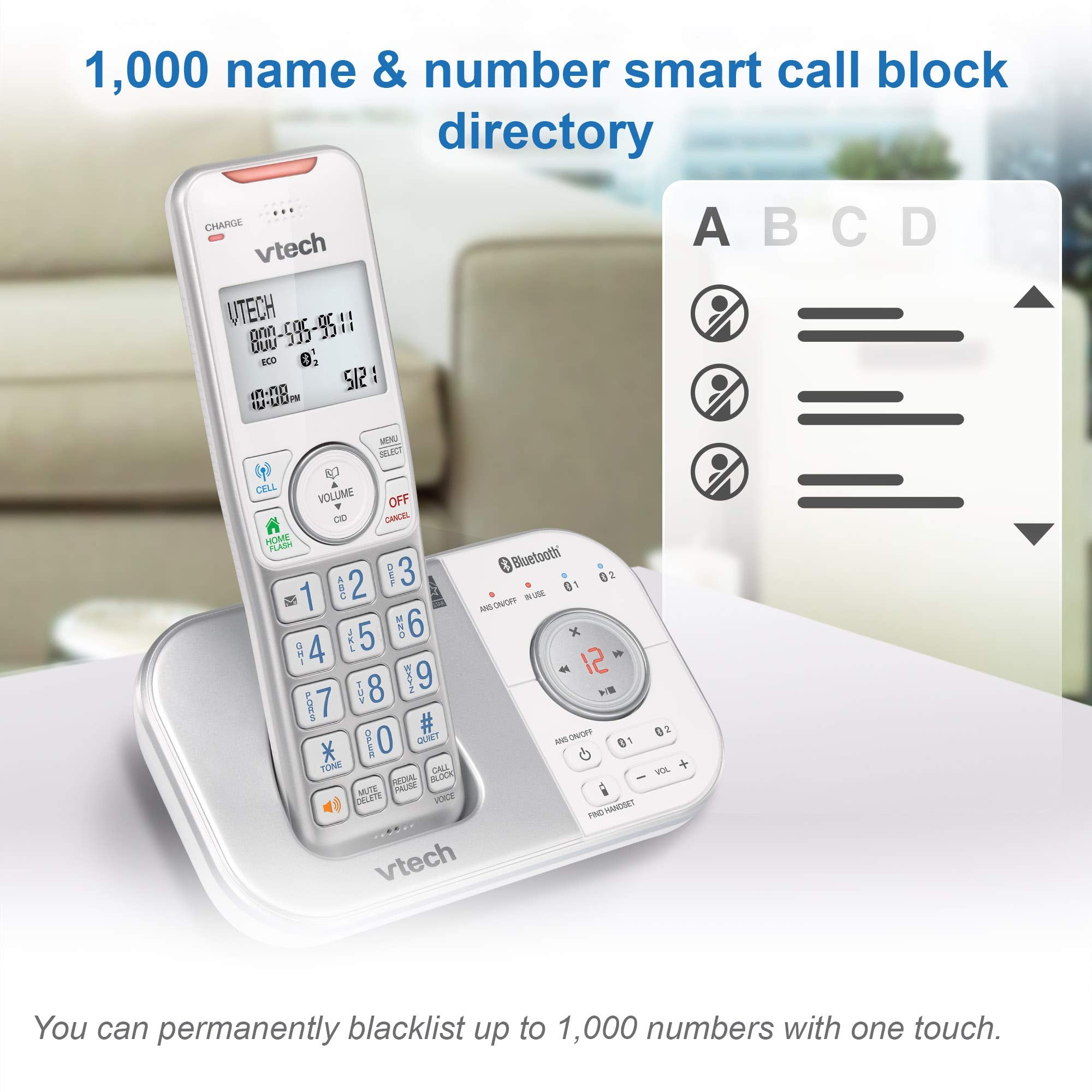 Vtech Vs112-17 Cordless Phone For Home With Answering Machine, Call Blocking, Caller Id, Intercom And Connect To Cell