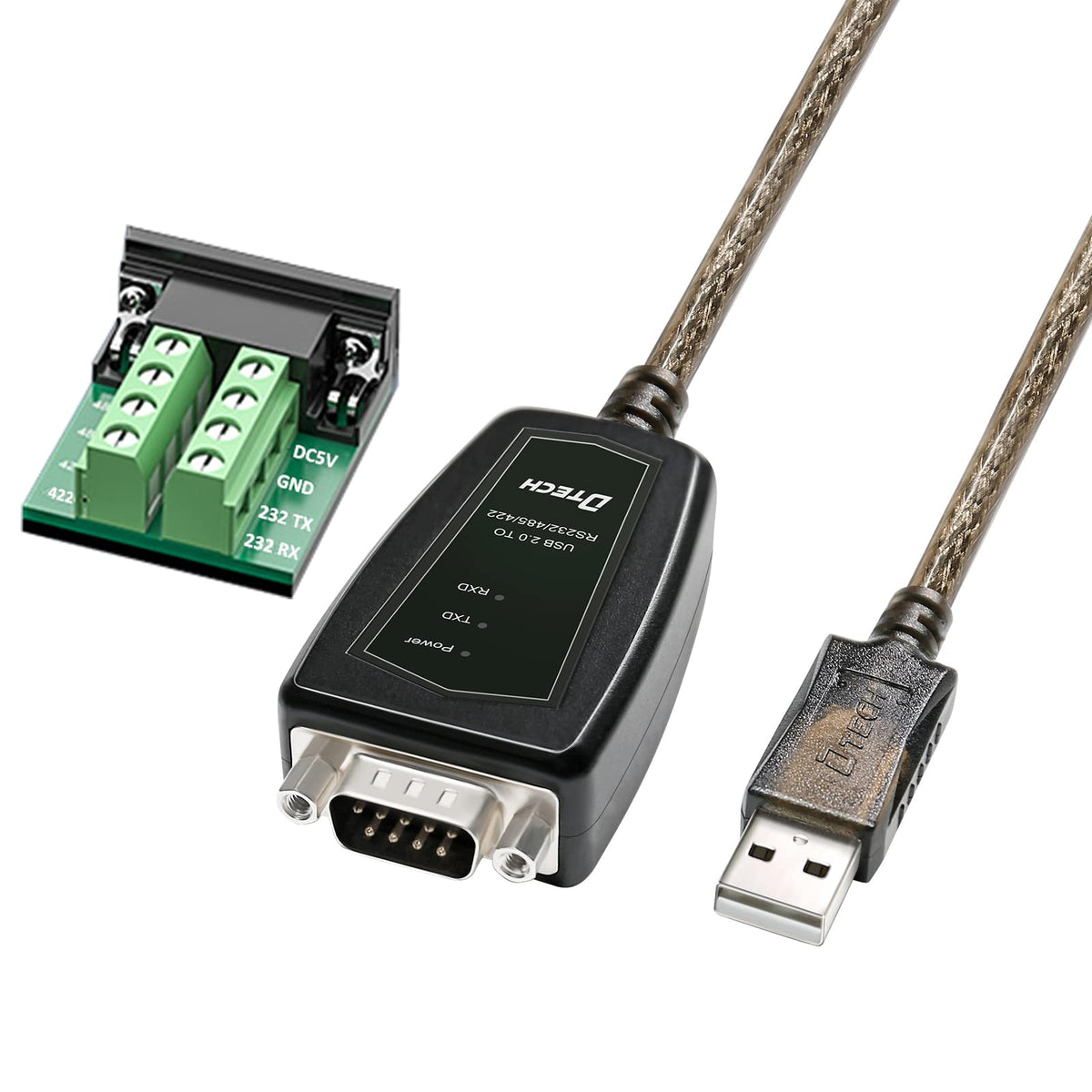 Dtech Usb To Serial Adapter Rs485 Rs422 R232 (3 In 1 Interface) Supports Dc 5V With Breakout Board Led Lights For Multi Kind Con