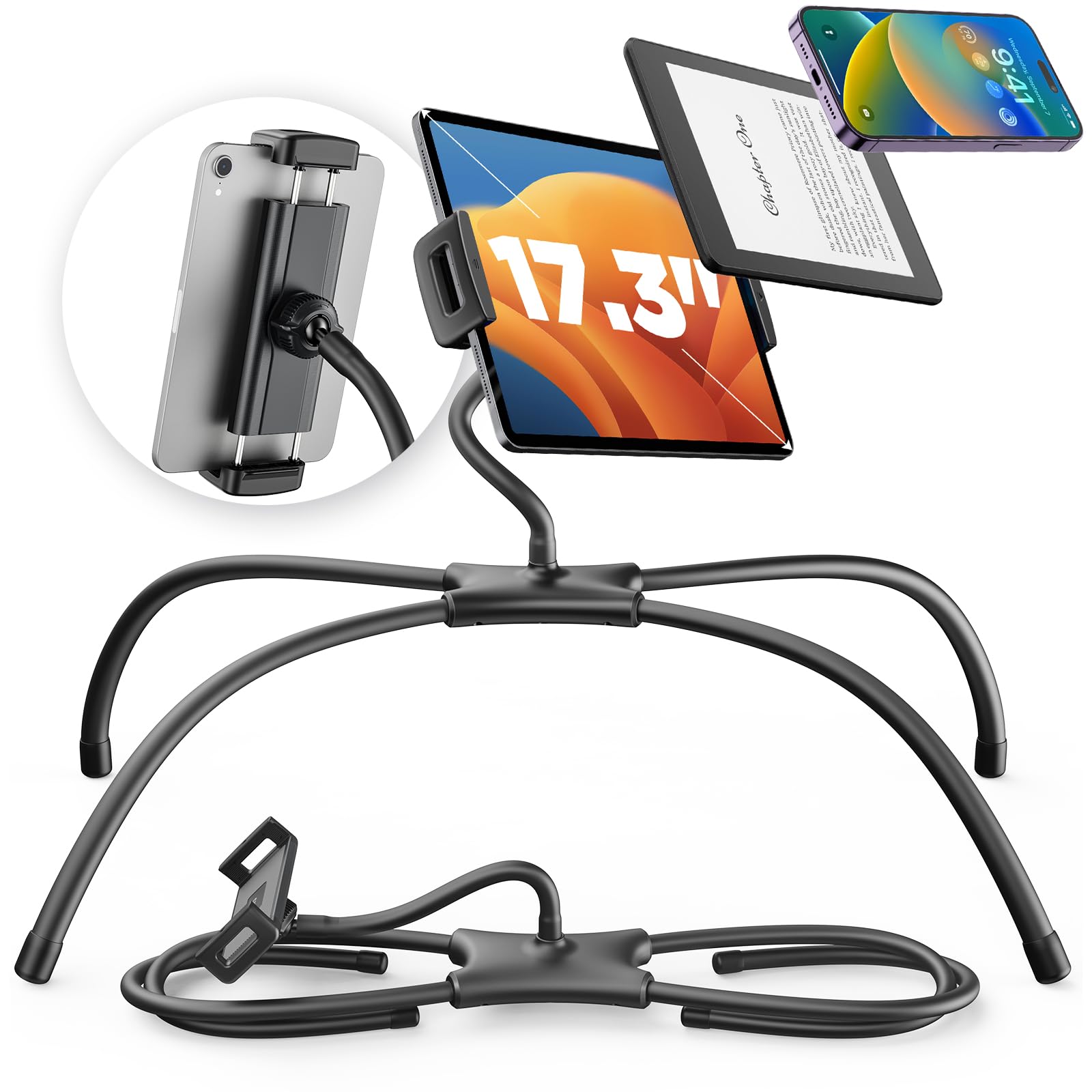 Saiji For Ipad Stand Holder Adjustable Tablet Stand For Desk, Portable Monitor Stand Tablet Holder For Bed Fit For Phones, Tablets, Portable Monitor, Switch And More 4.7' 17.3' Devices(Black)