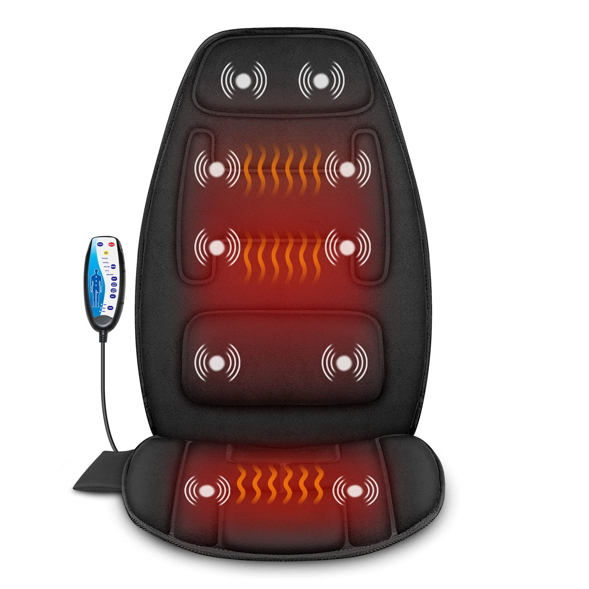 Snailax Massage Seat Cushion With 2 Heat Levels - Extra Memory Foam Support Pad In Neck And Lumbar,10 Vibration Massage Motors, 