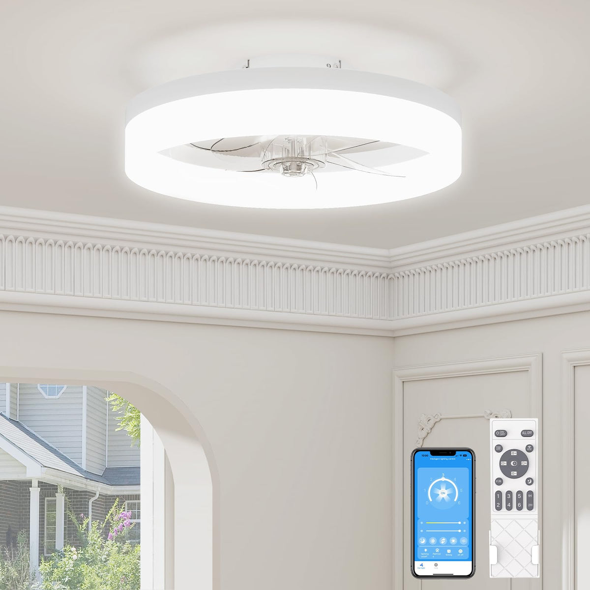 Volisun Low Profile Ceiling Fans With Lights And Remote, 15.7In Fandelier Ceiling Fan With Light, 3000K 6500K Dimmable Bladeless