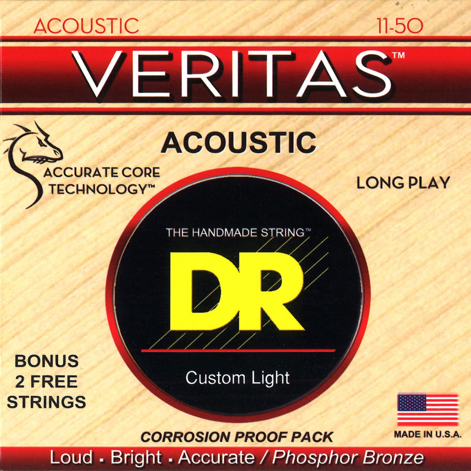 Dr Strings Vta 11 Veritas Phosphor Bronze Acoustic Guitar String 11 50 Custom Light
