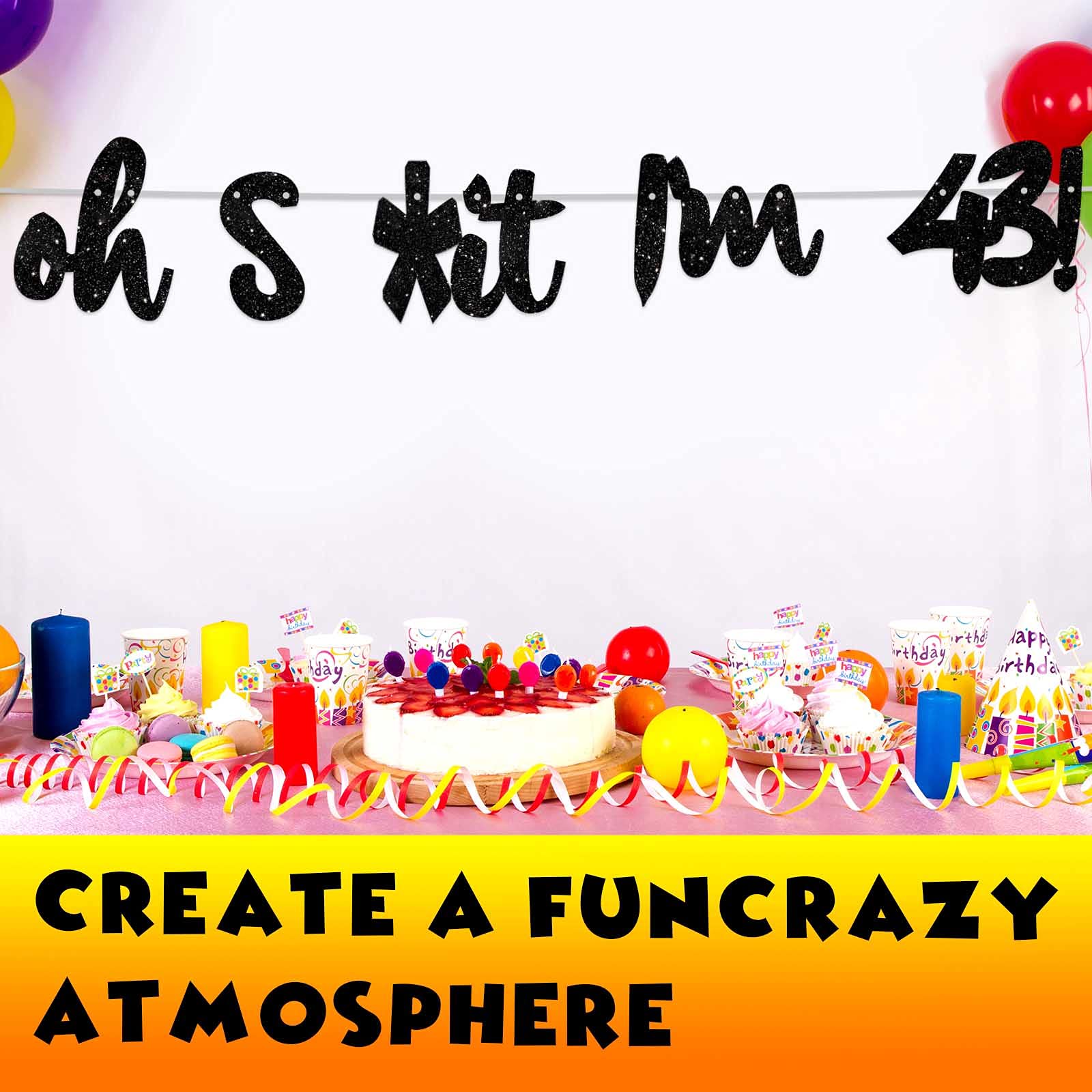 Oh Im 43! Banner Backdrop Glitter Black Hallo Forty Three Cheers To 43 Years Old Theme Decor For Man Woman Happy 43Rd Birthday P