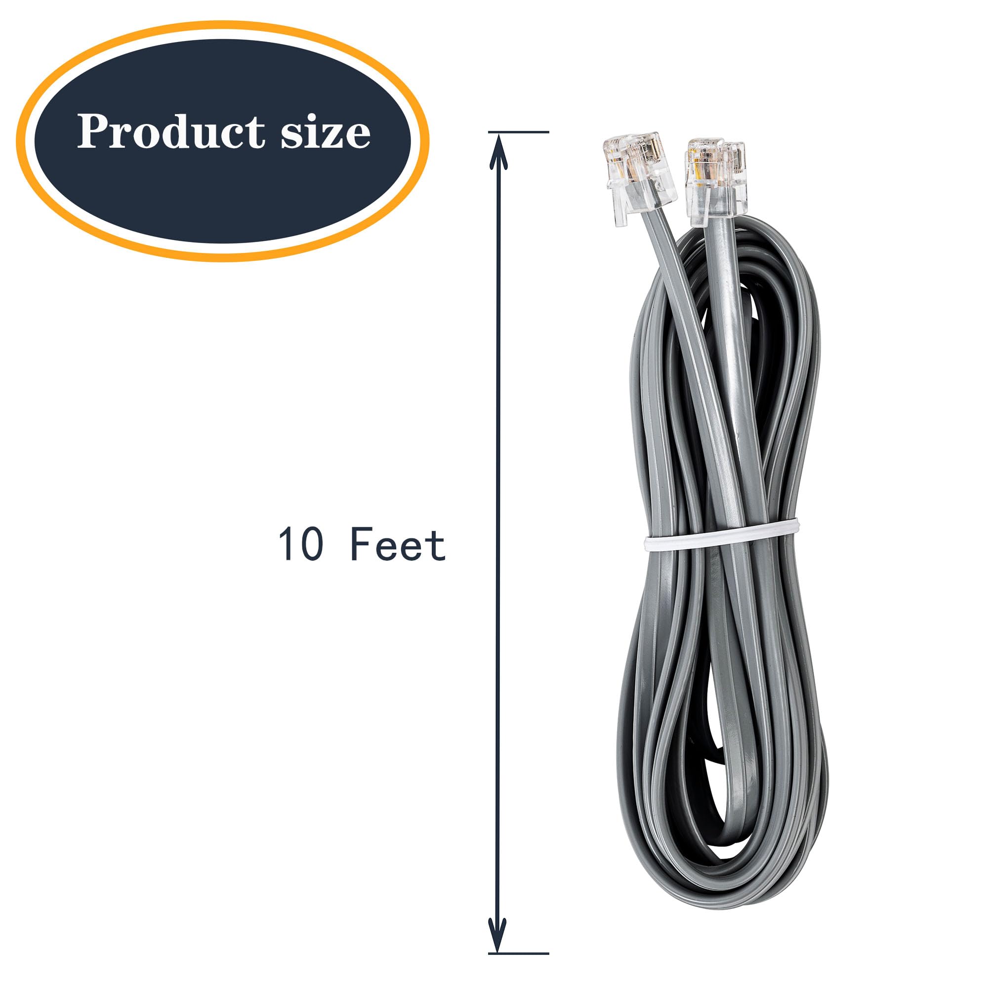 Jmzly Rj12 Cable Phone Cord Rj12 6P6C Male To Male Straight Wired For Both Data And Voice Use Silver   10Feet 3 Pack