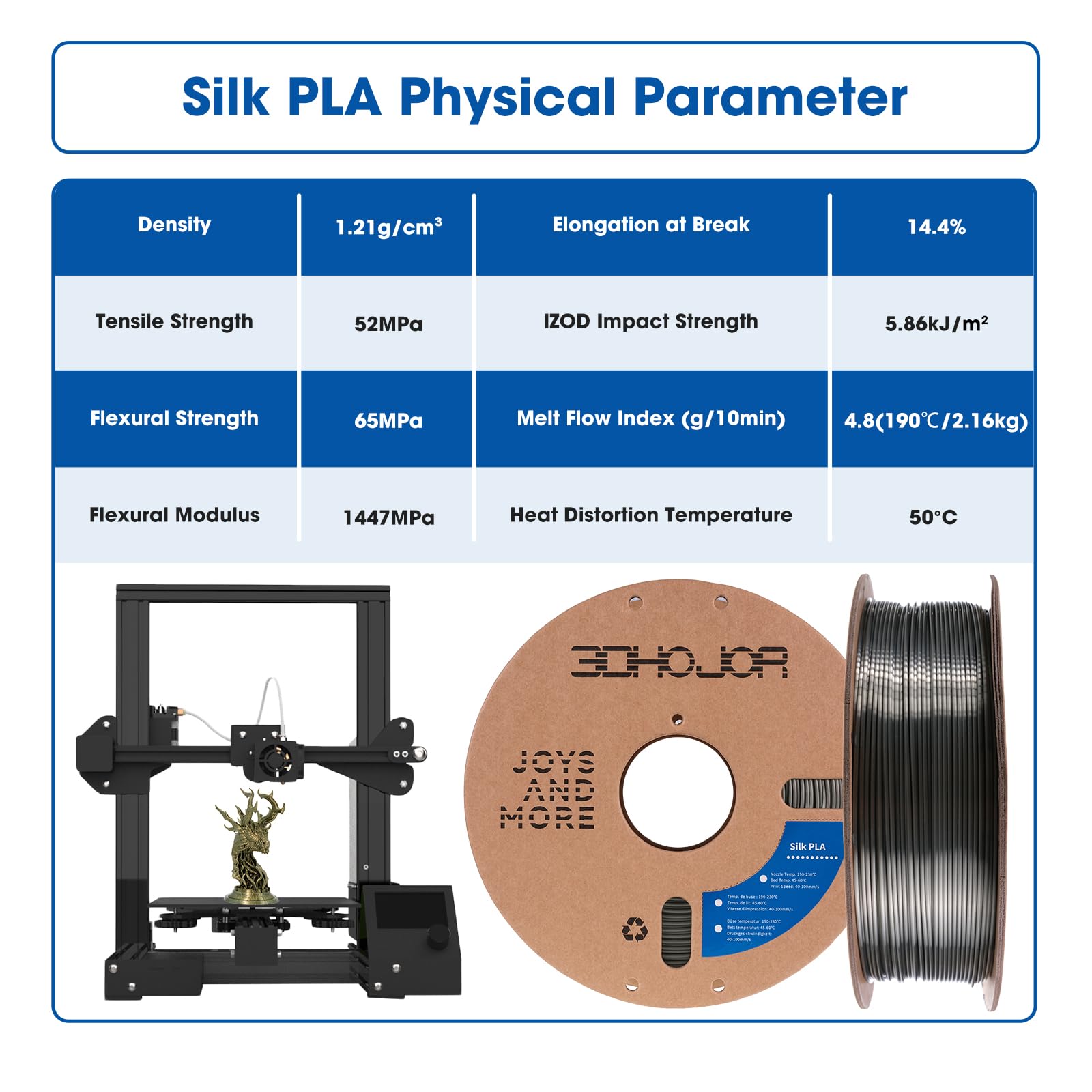 3Dhojor Silk Pla Filament 1.75Mm, Silk Pla 3D Printer Filament, 2.2 Lbs (1Kg) Cardboard Spool, Fit Most Fdm 3D Printer, Silk Bro