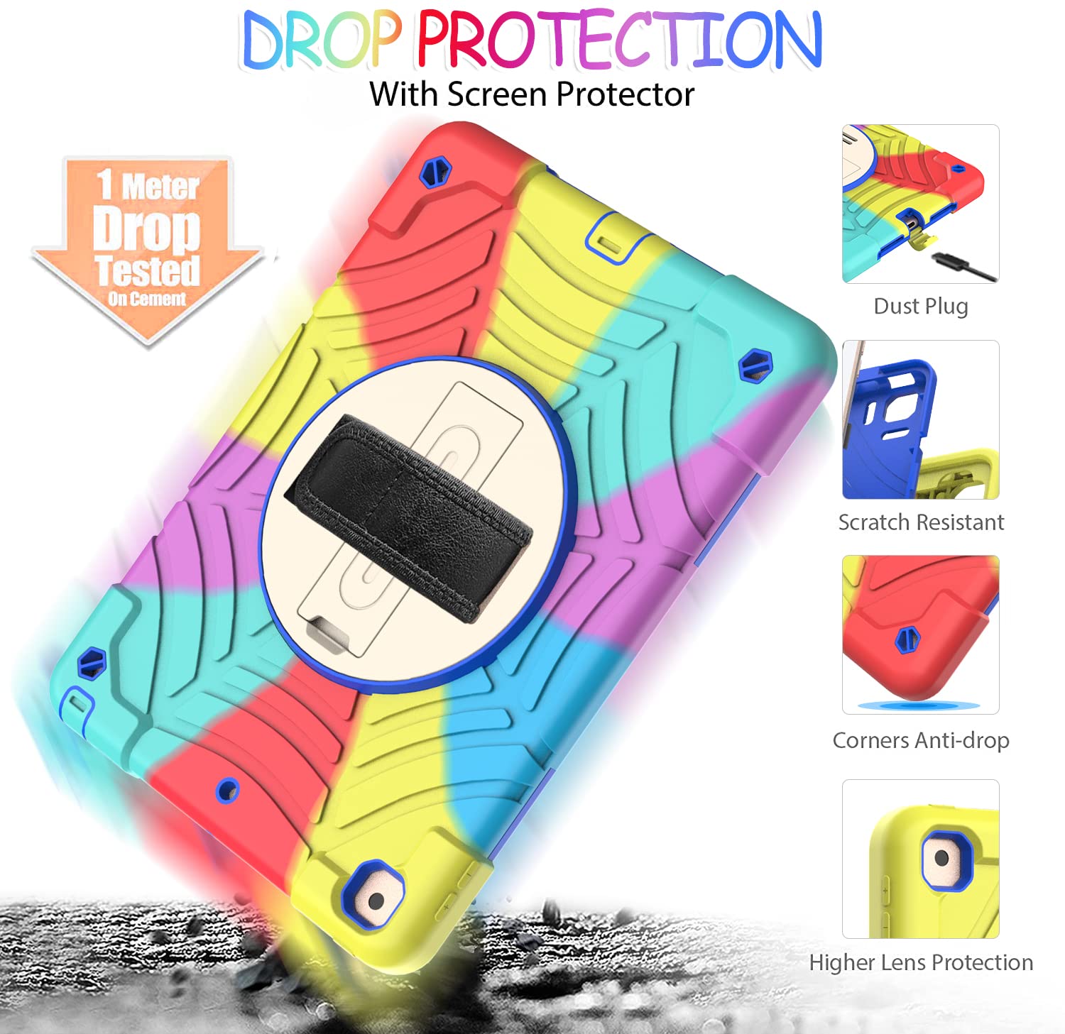 Bmouo Ipad 9Th/8Th/7Th Generation Case   Ipad 10.2 Case 2021/2020/2019 With Screen Protector, 360 Rotating Stand Hand & Shoulder