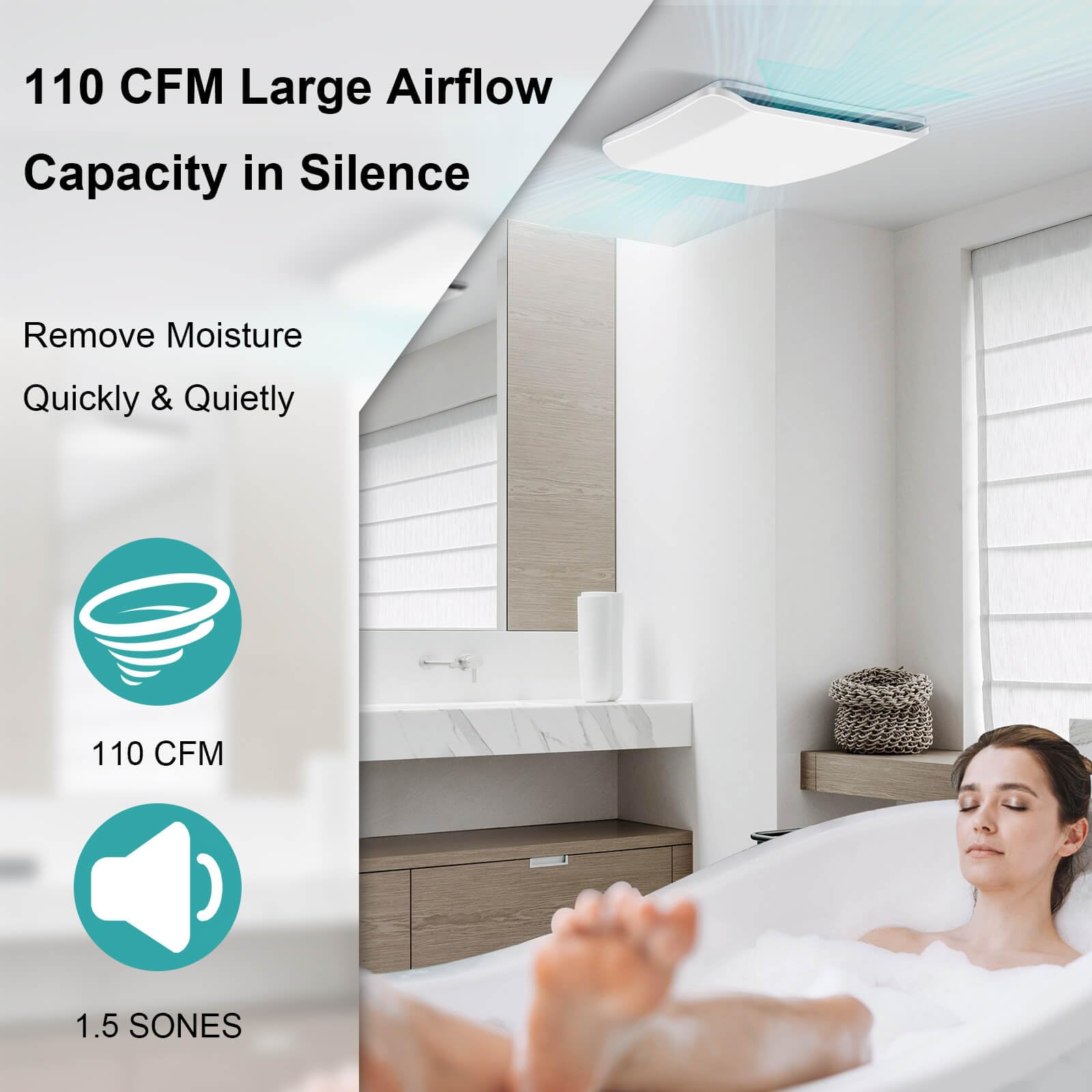 Joeaonz Bathroom Exhaust Fan Ceiling Mount 110Cfm, Quiet Ventilation Fan 1.5 Sones With Hidden Grille Cover & Metal Motor, 4 Inc