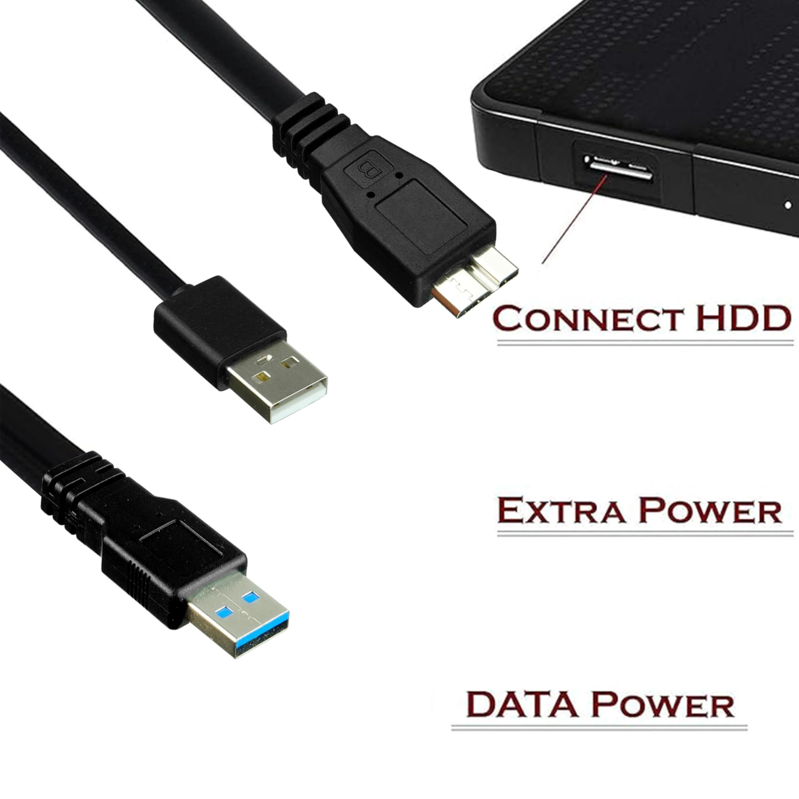 Saitech It 1 Feet Usb 3.0 Dual Power Y Shape Type A To Micro B High Speed Upto 5 Gbps Data Transfer Cable For External Hard Driv